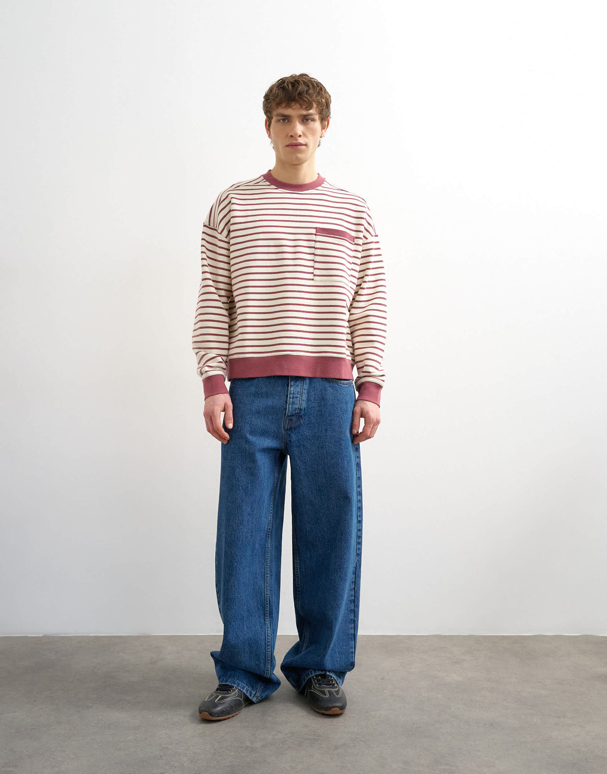 Topman boxy fit stripe sweatshirt in pink