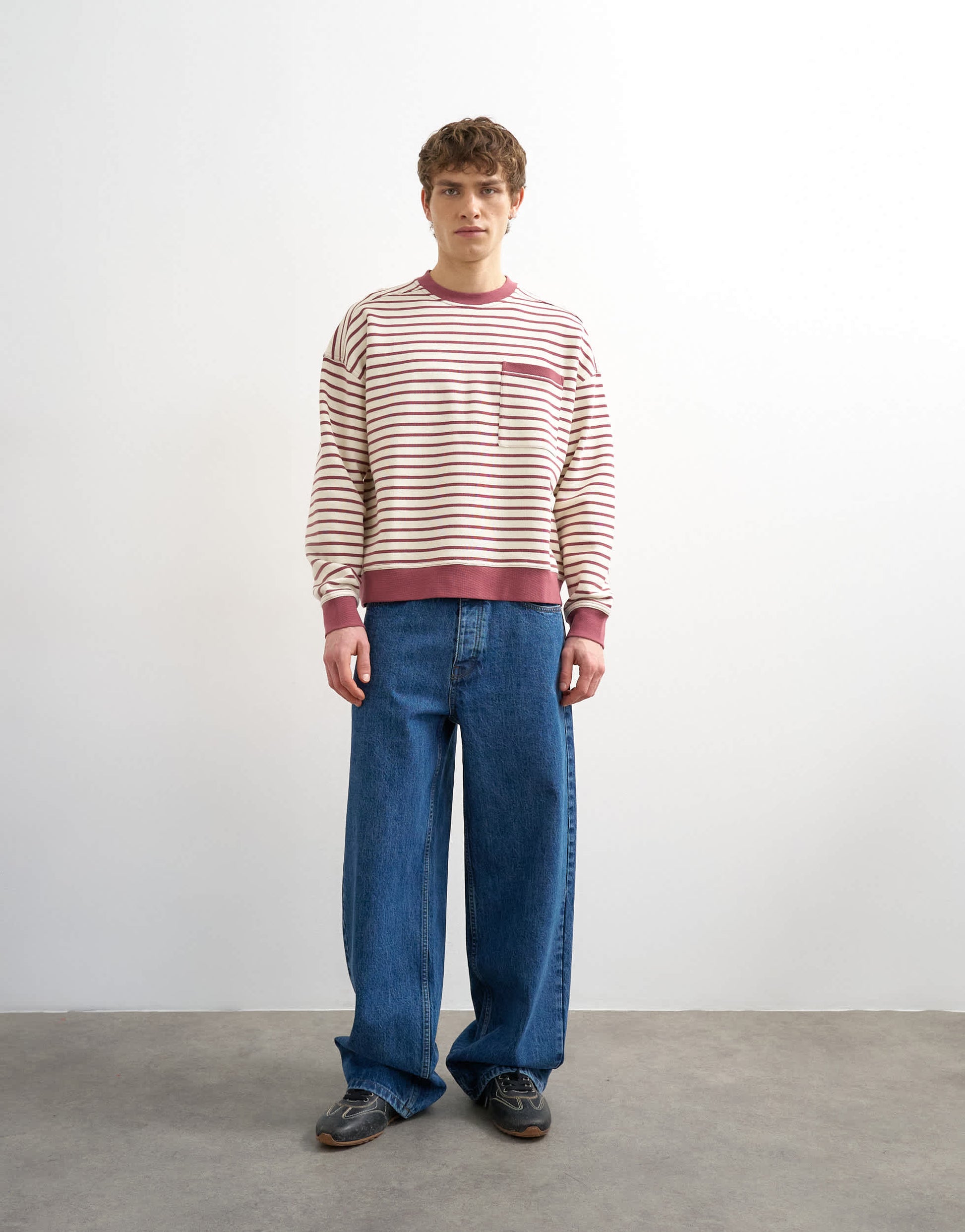 Topman boxy fit stripe sweatshirt in pink