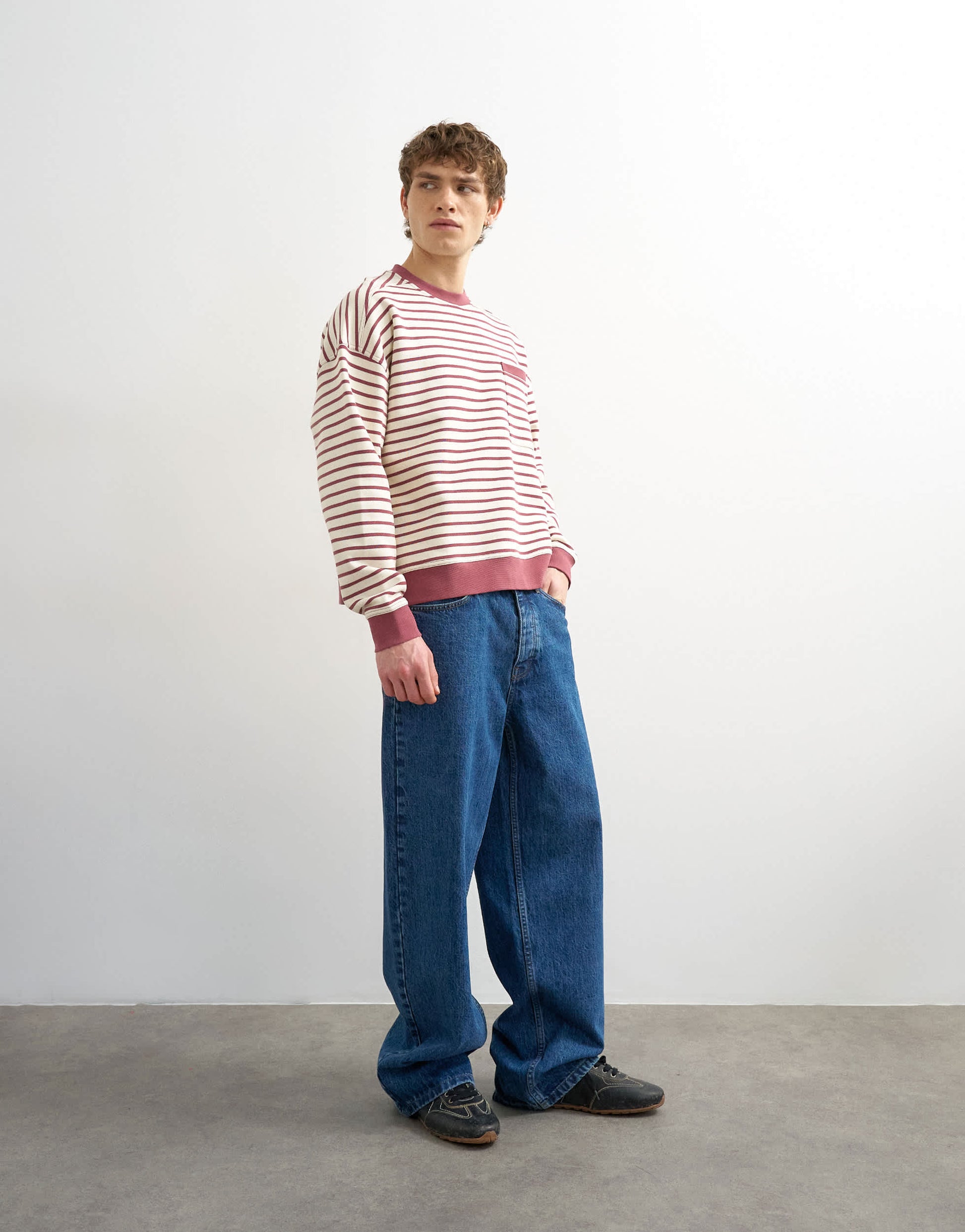 Topman boxy fit stripe sweatshirt in pink