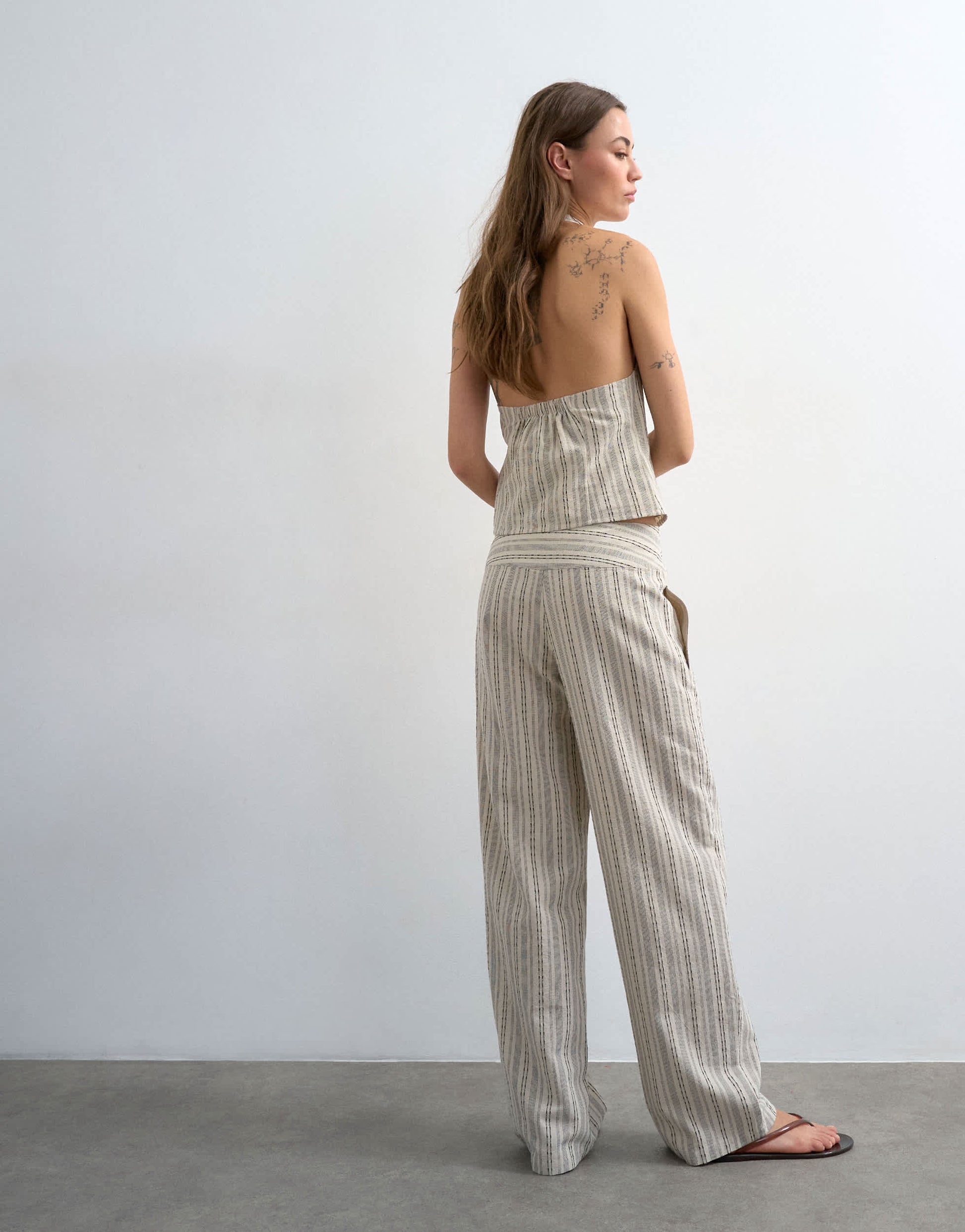Topshop co ord linen look stripe low rise trouser in ecru