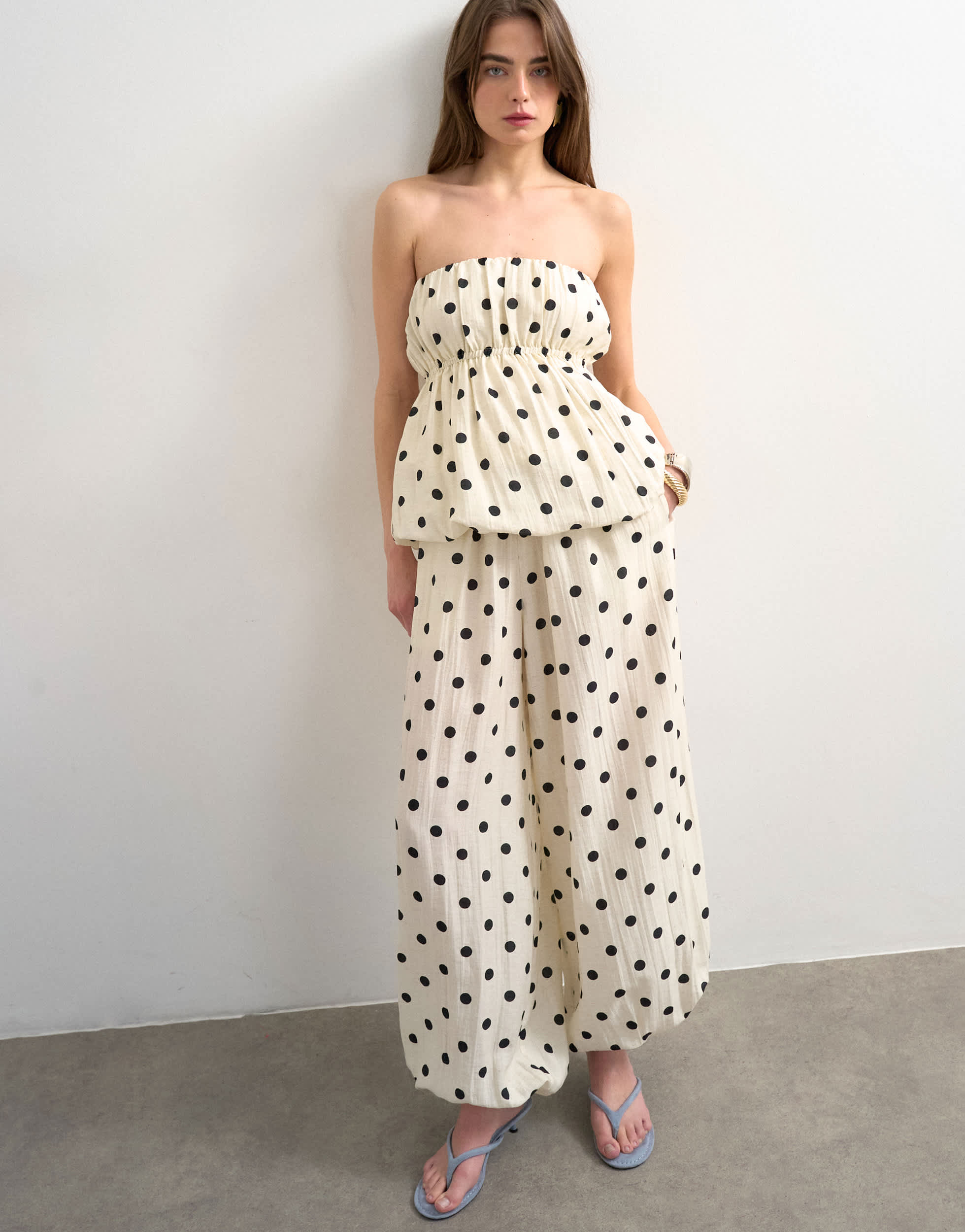 Topshop co ord polka dot balloon trouser in white