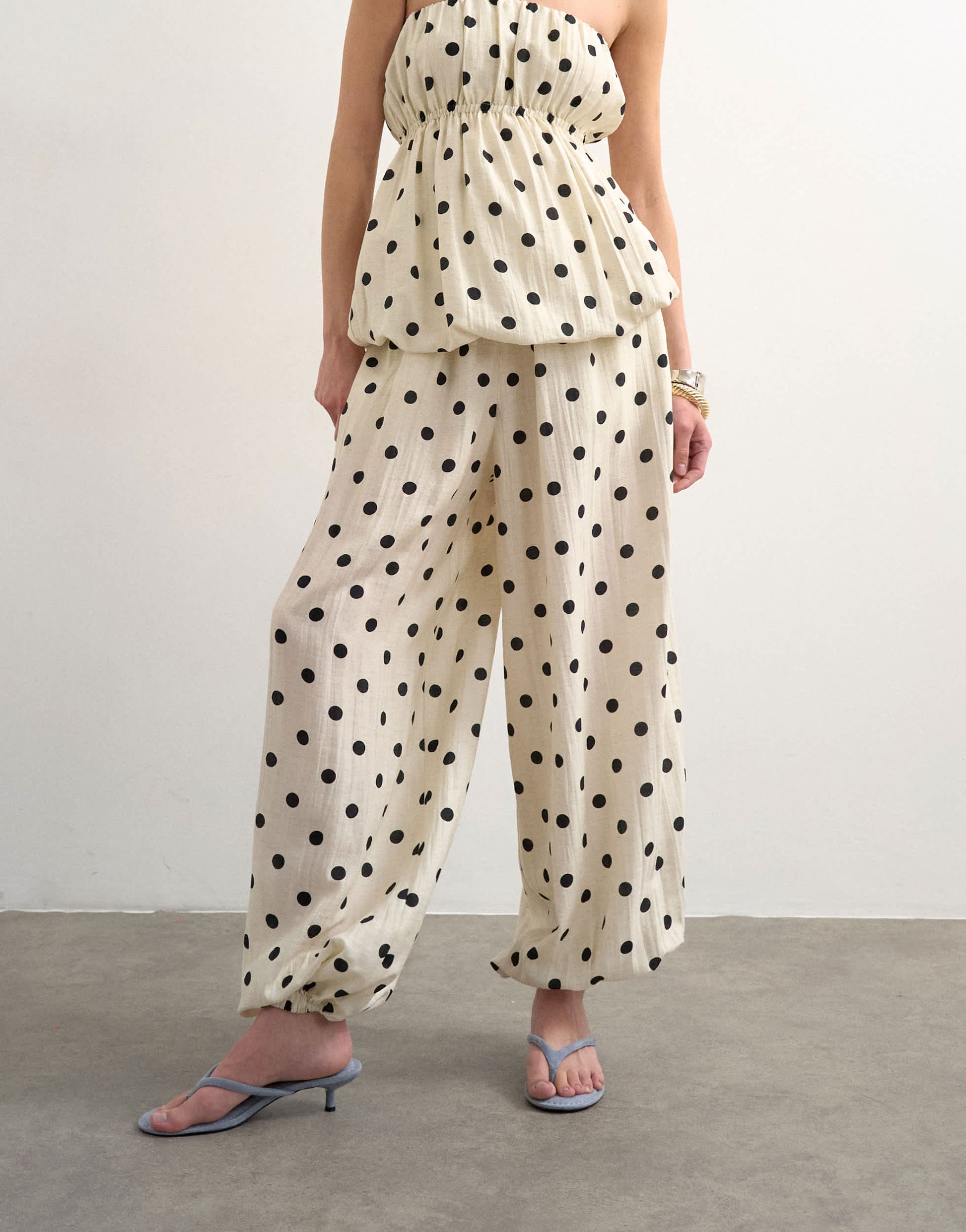 Topshop co ord polka dot balloon trouser in white