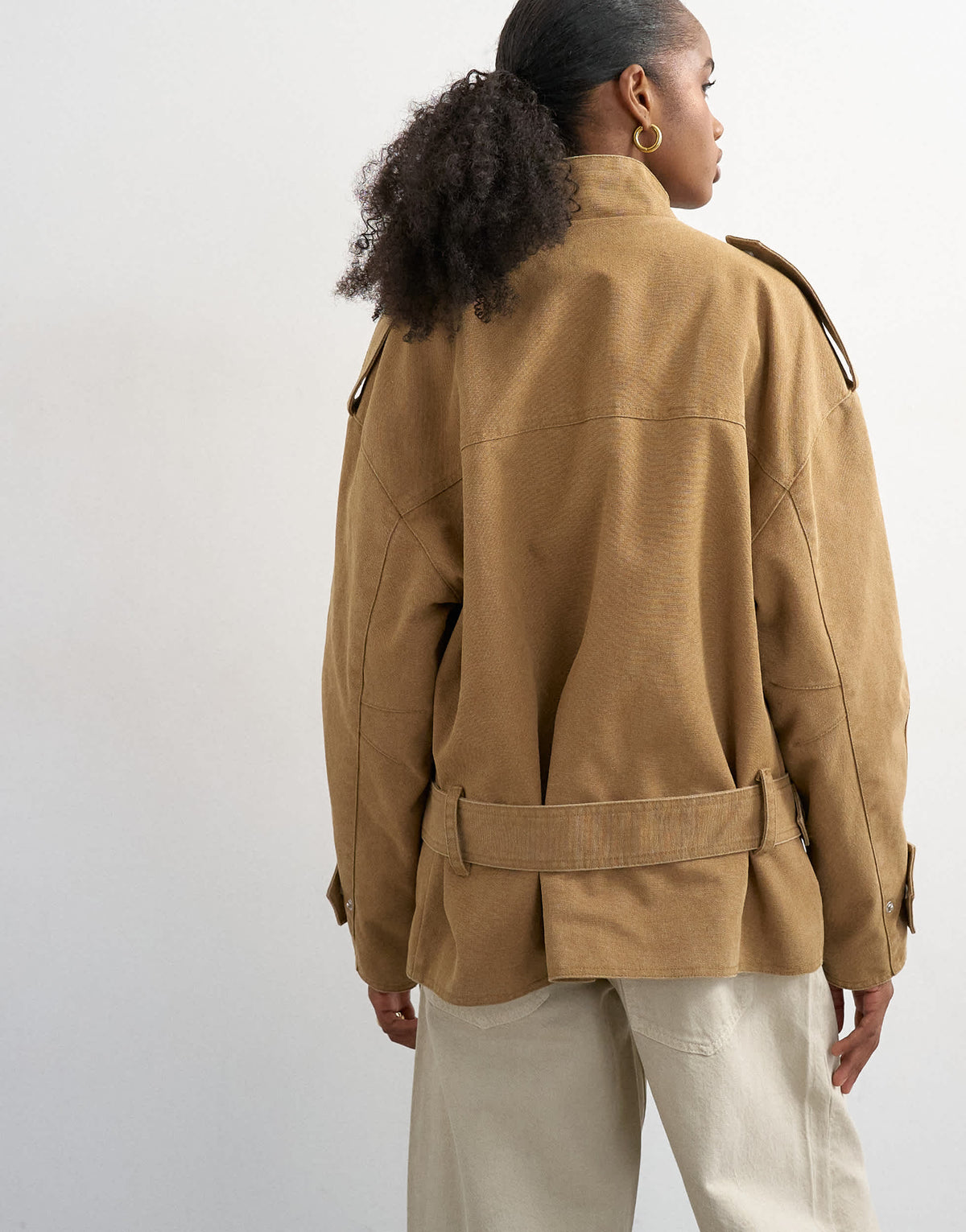 Topshop short cotton belted bomber jacket in tan