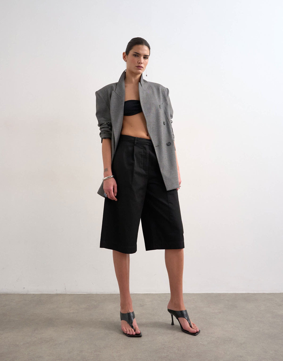 Topshop longline cargo short in black