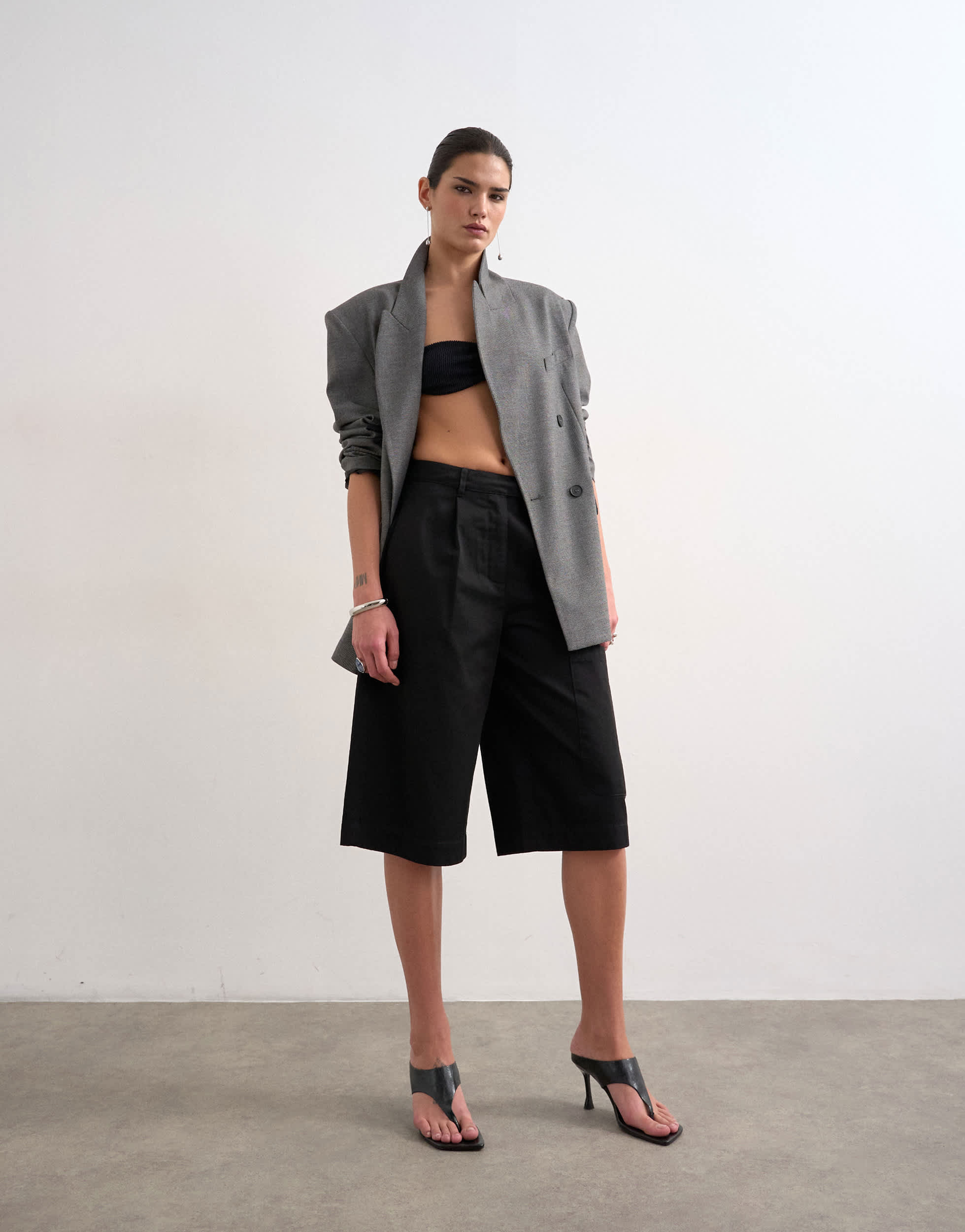 Topshop longline cargo short in black