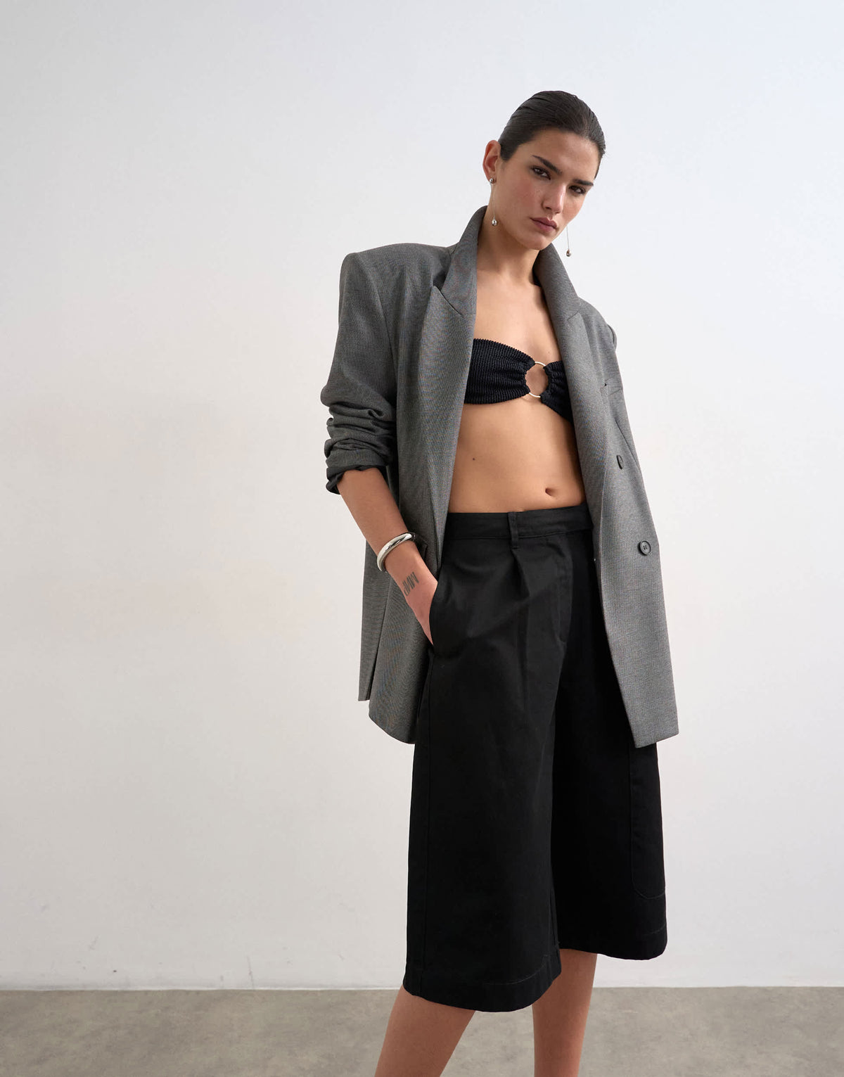 Topshop longline cargo short in black