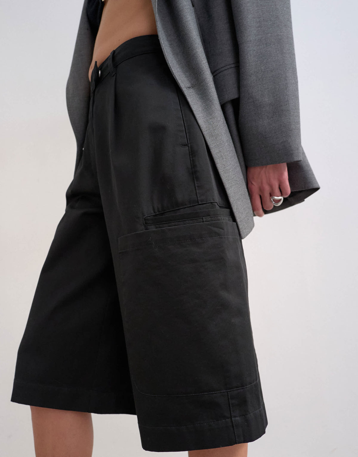 Topshop longline cargo short in black