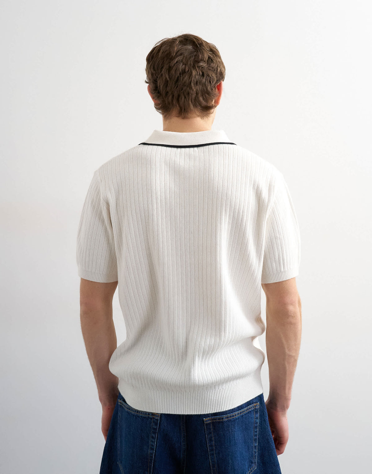 Topman classic fit knitted rib polo with tipping in ecru