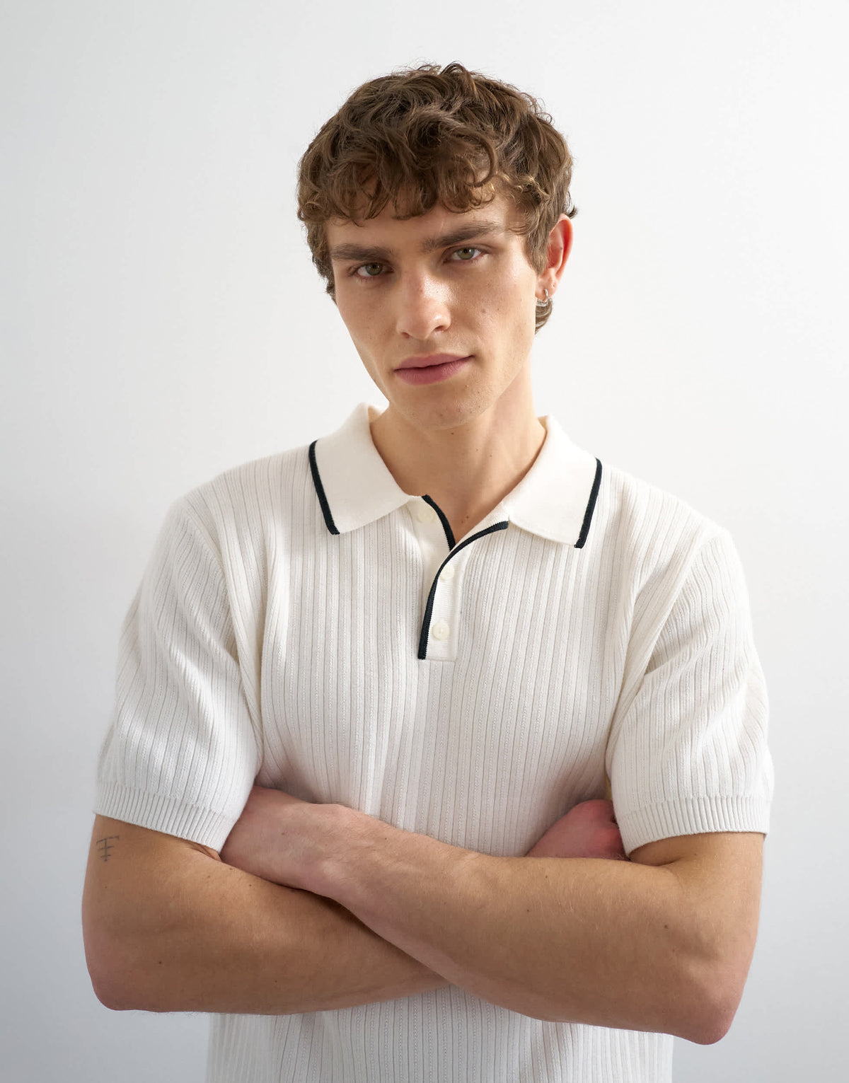 Topman classic fit knitted rib polo with tipping in ecru