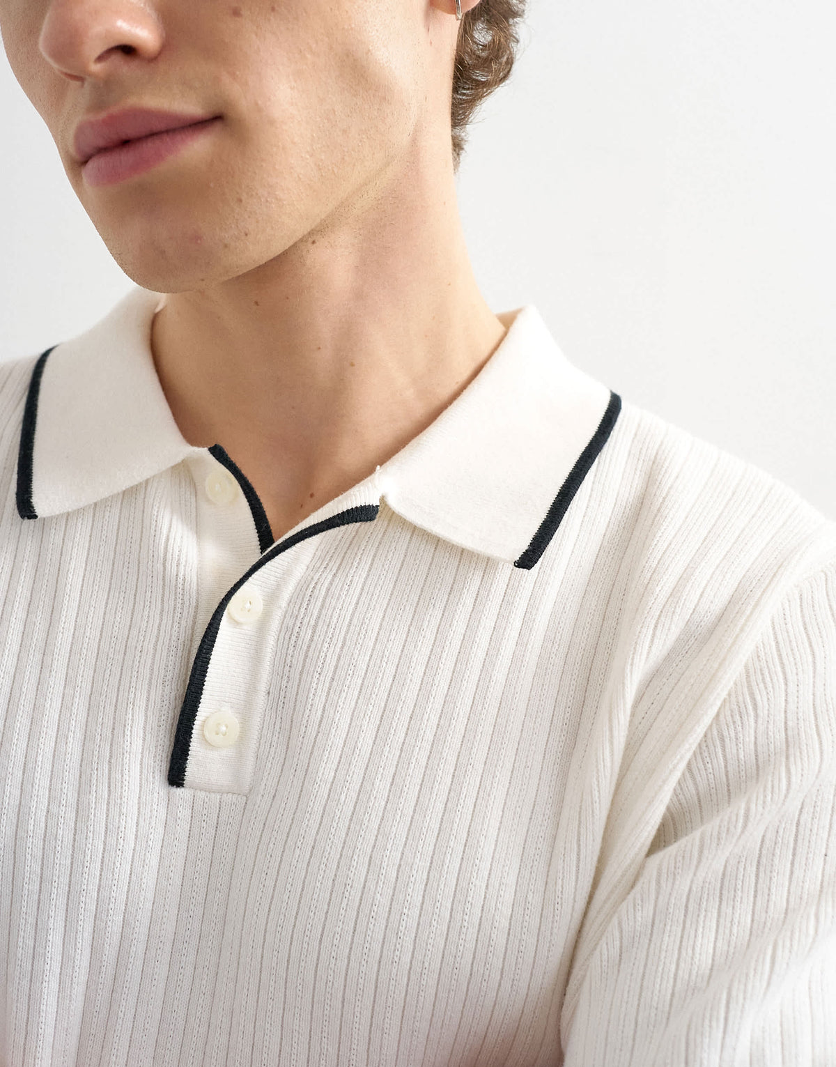 Topman classic fit knitted rib polo with tipping in ecru