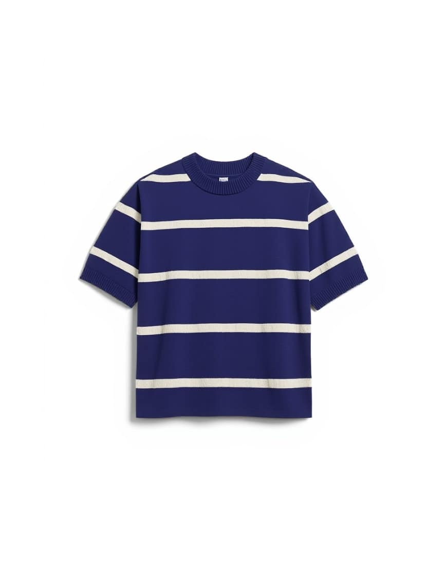 Topman classic fit knitted stripe t-shirt with stripe in navy
