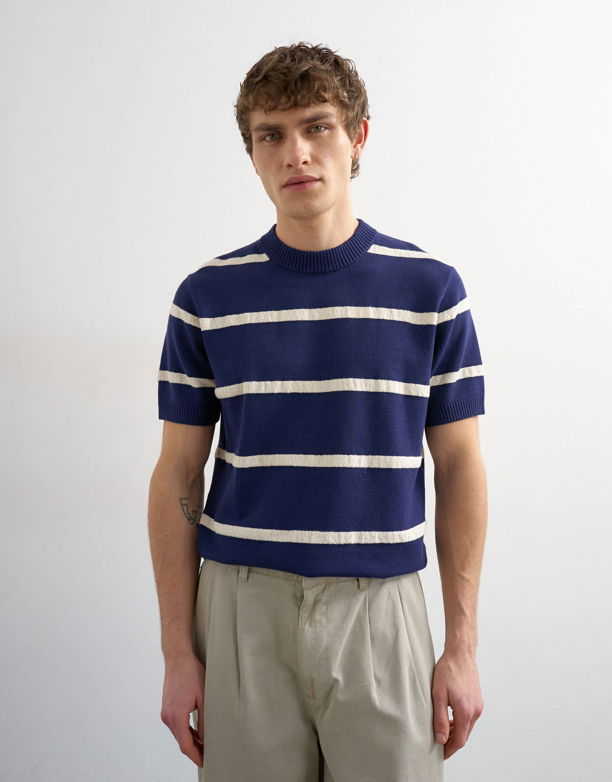 T-shirt en maille rayée coupe classique Topman bleu marine