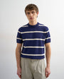 Topman classic fit knitted stripe t-shirt with stripe in navy