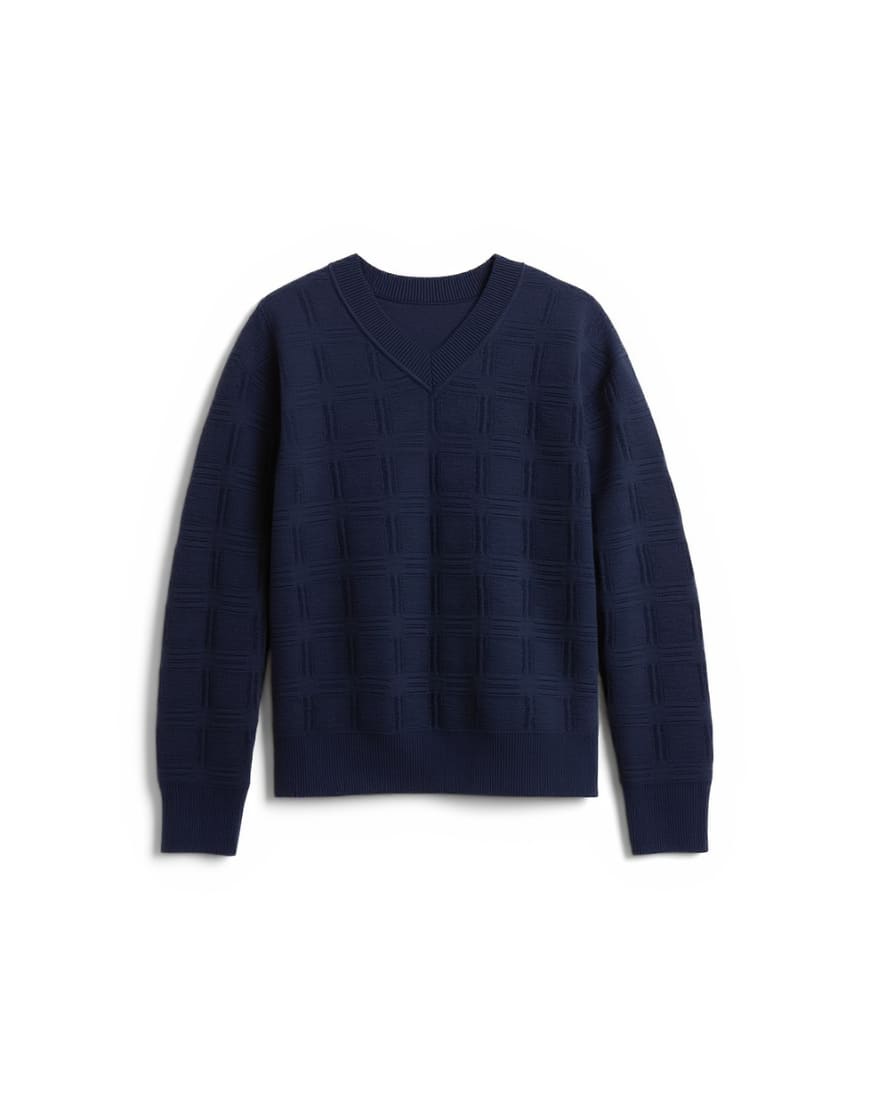 Topman relaxed fit knitted v-neck jumper with texture in navy