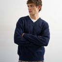 Pull en maille texturée à col en V coupe décontractée Topman bleu marine