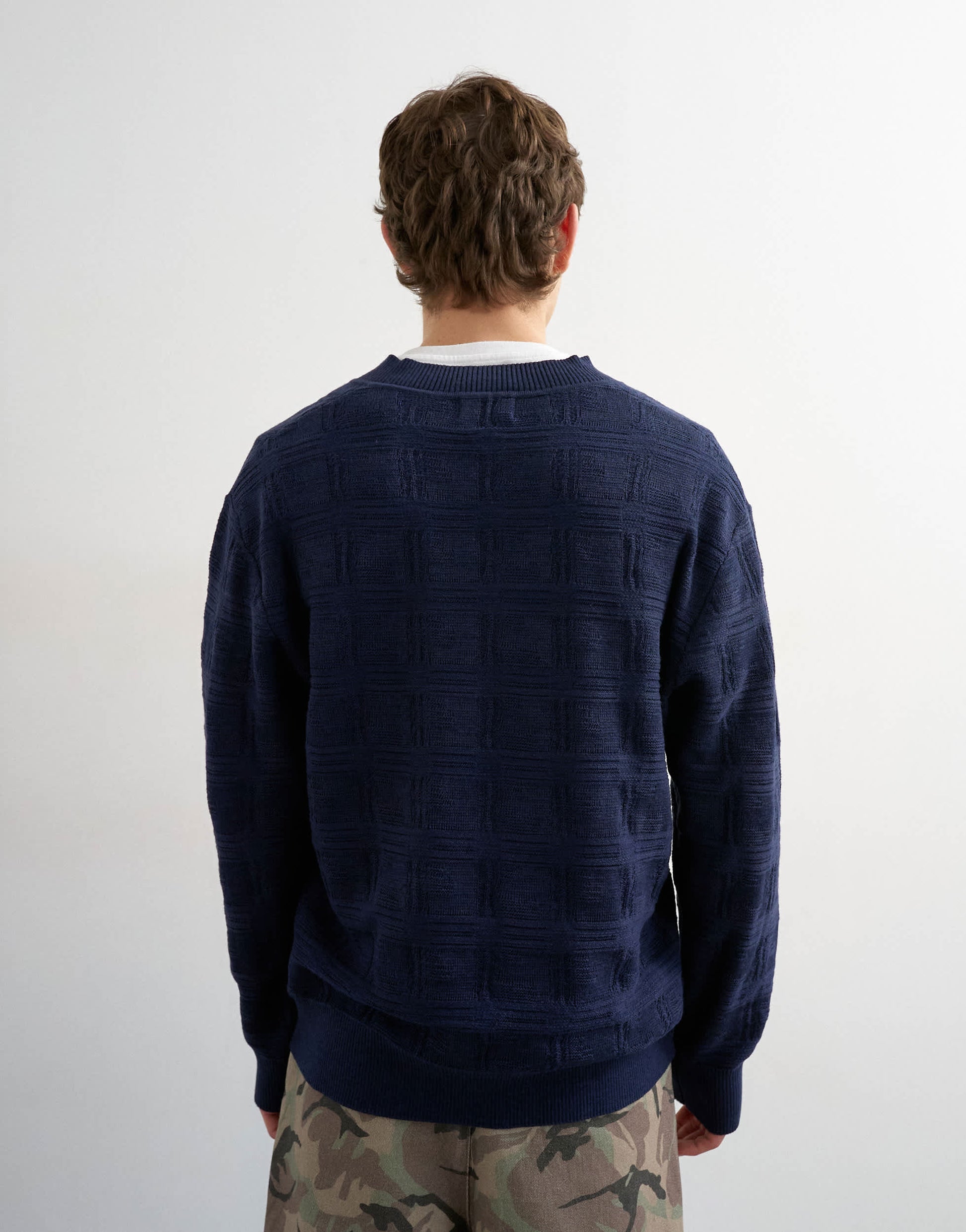 Topman relaxed fit knitted v-neck jumper with texture in navy