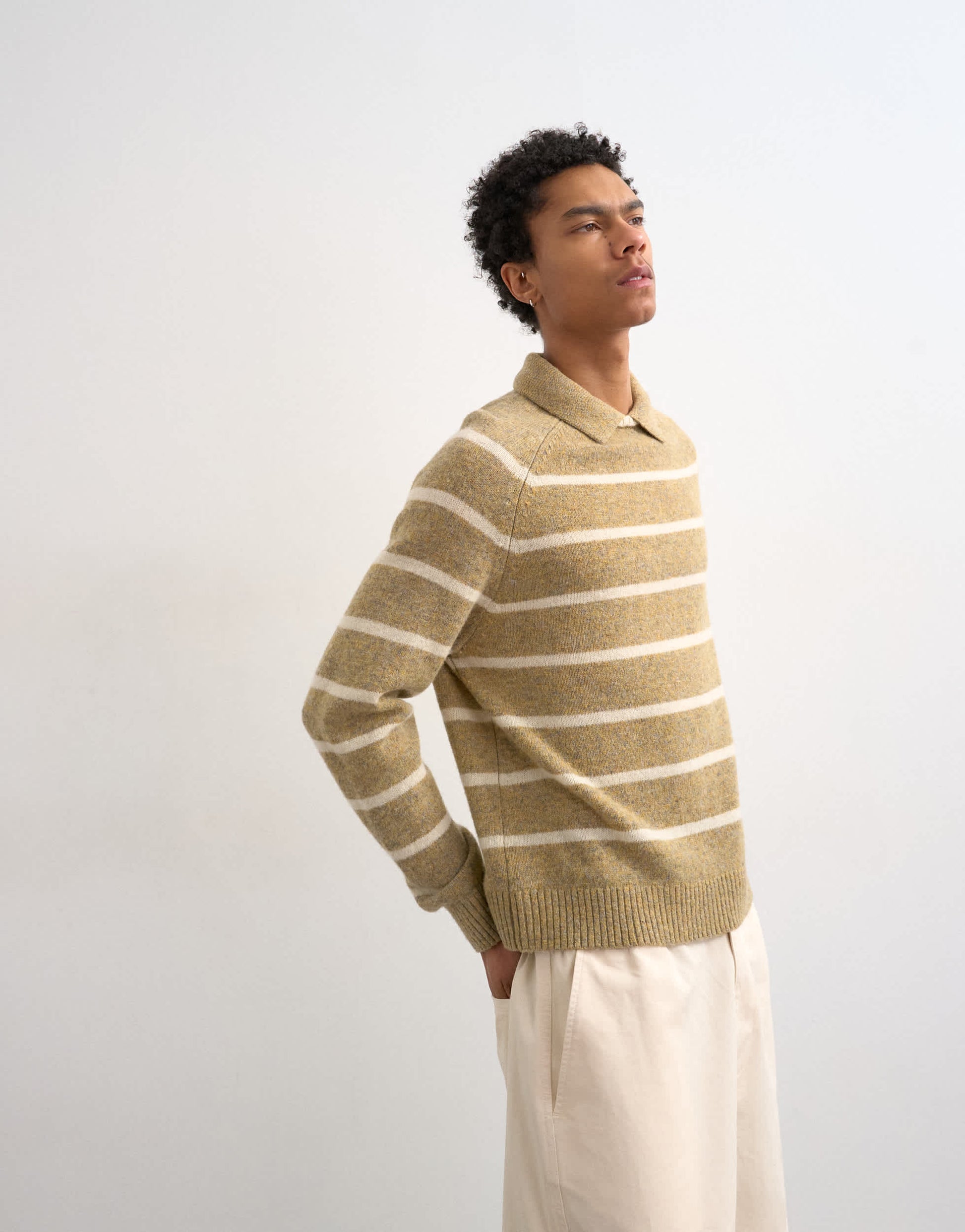 Topman regular fit knitted crewneck polo with stripe marl in brown