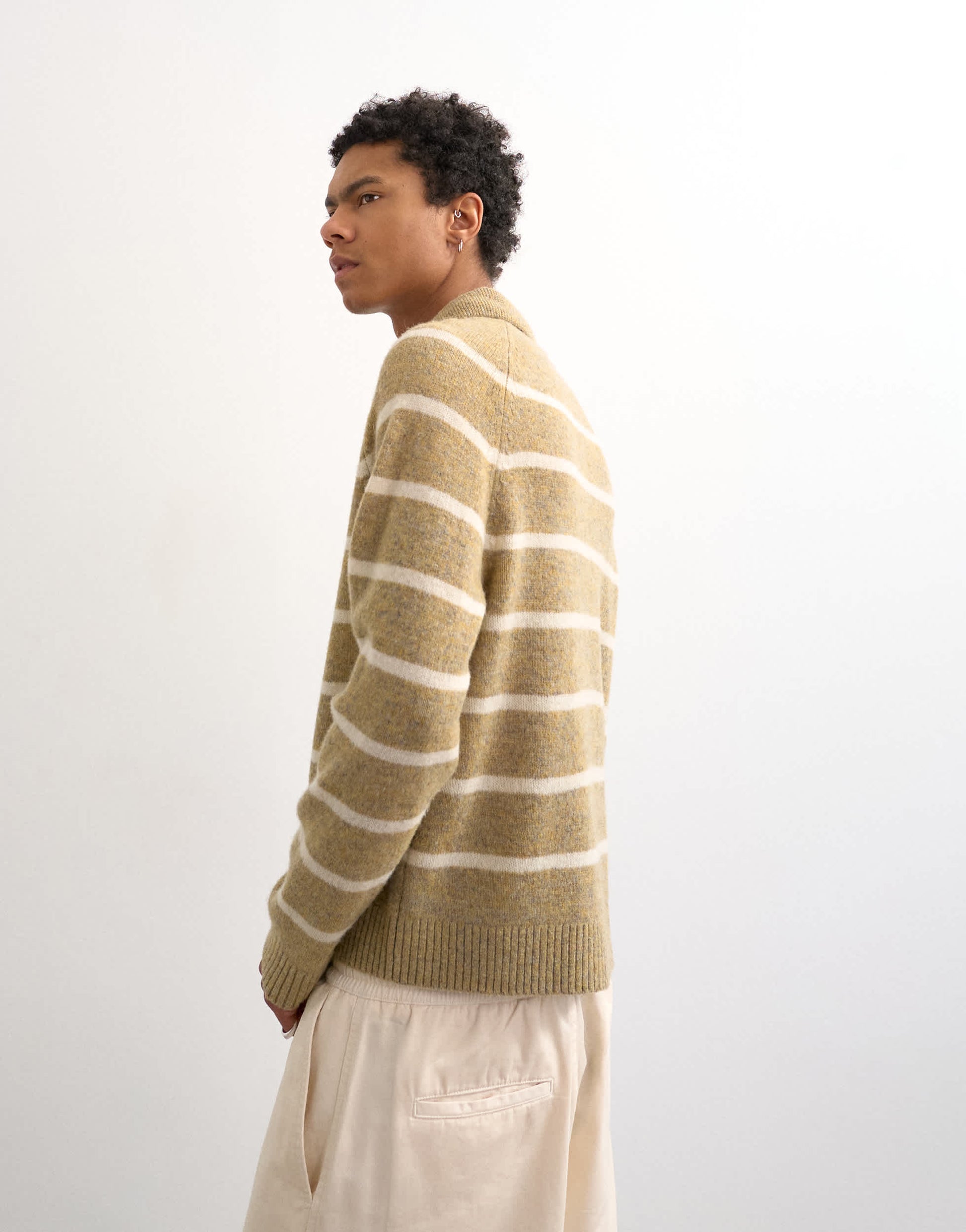 Topman regular fit knitted crewneck polo with stripe marl in brown