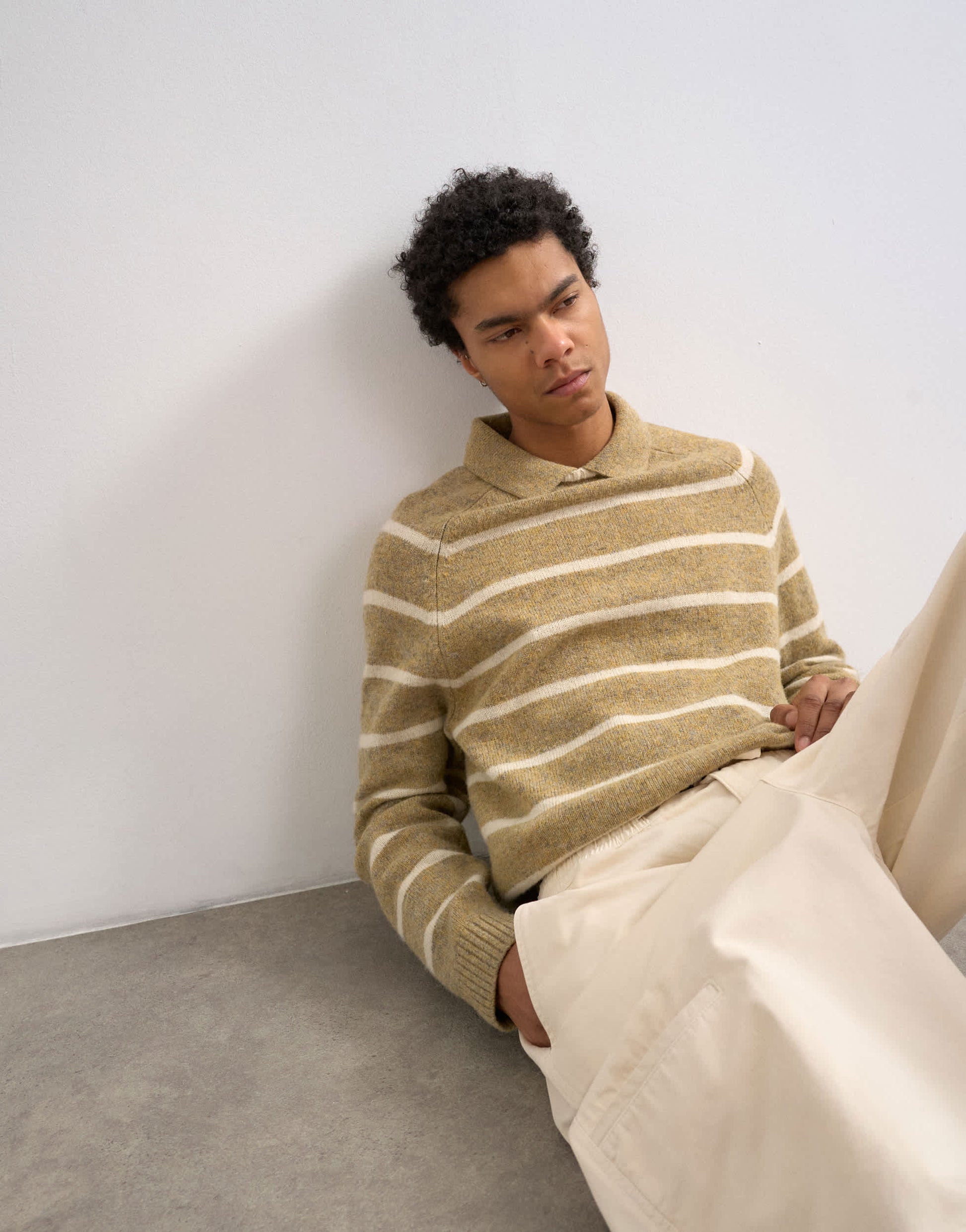 Topman regular fit knitted crewneck polo with stripe marl in brown