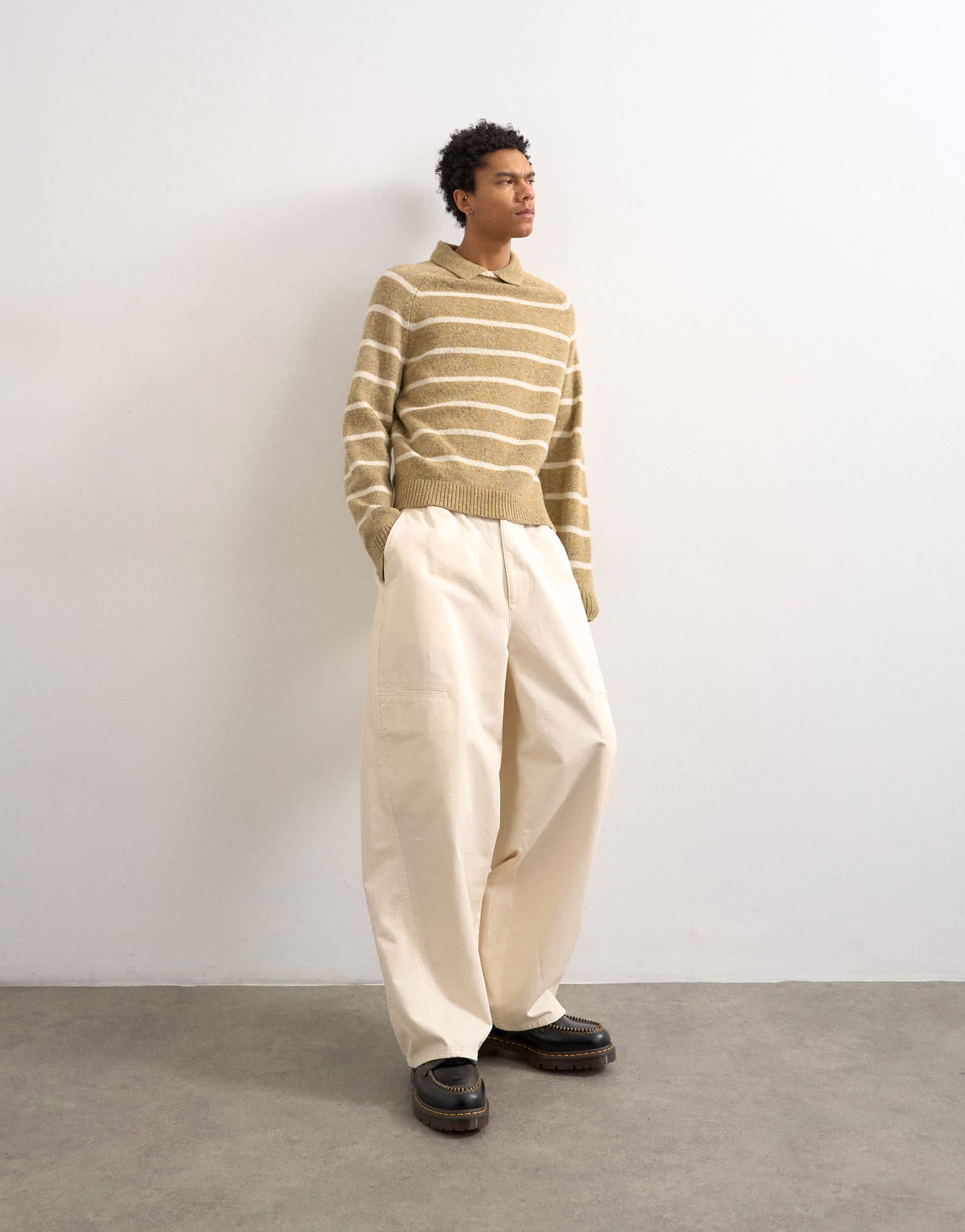 Topman regular fit knitted crewneck polo with stripe marl in brown