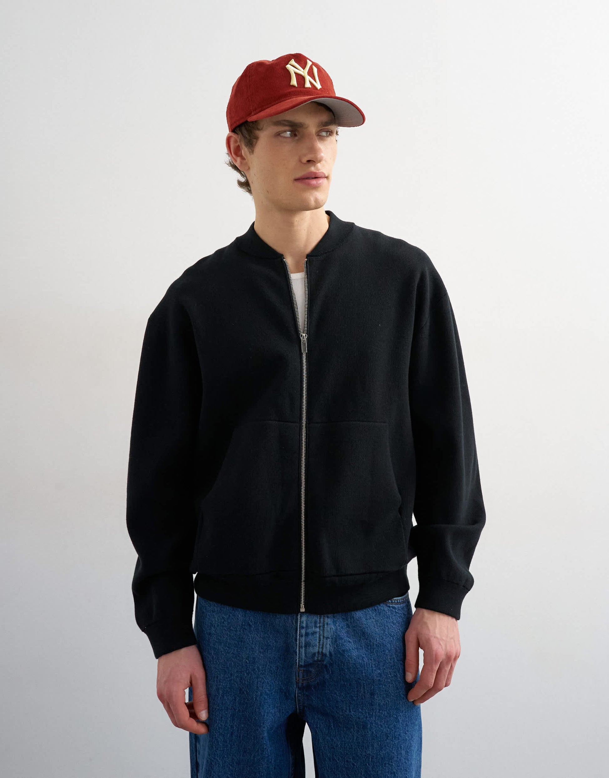 Topman premium relaxed fit knitted double zip cardigan in black