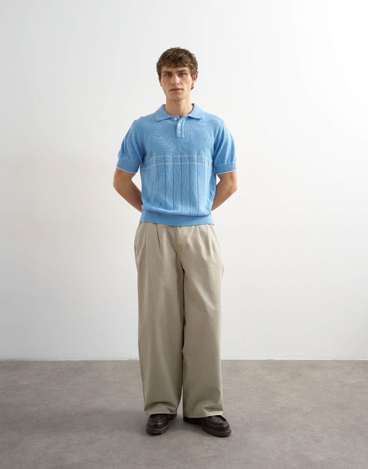 Topman classic fit pointelle knitted polo in light blue