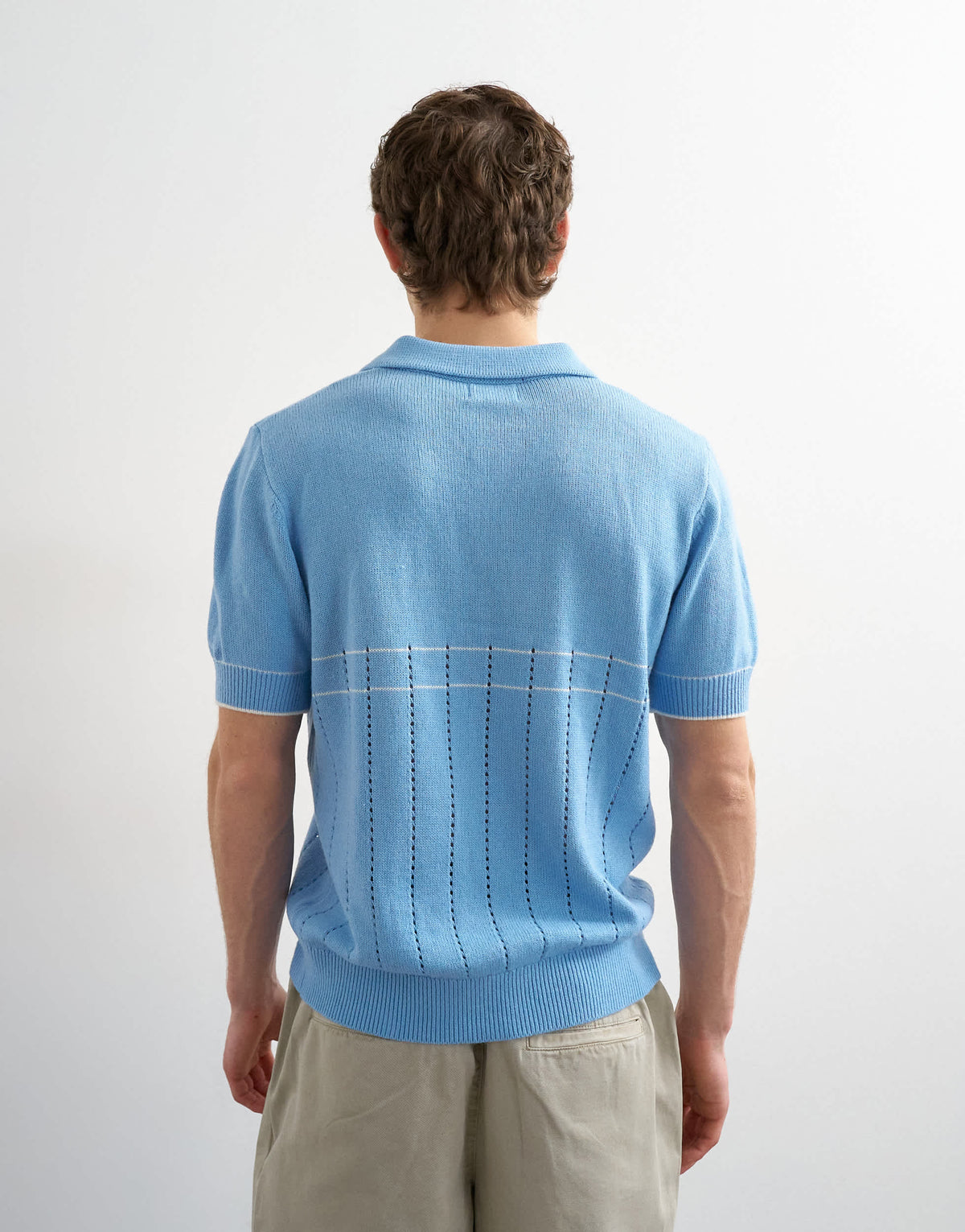 Topman classic fit pointelle knitted polo in light blue