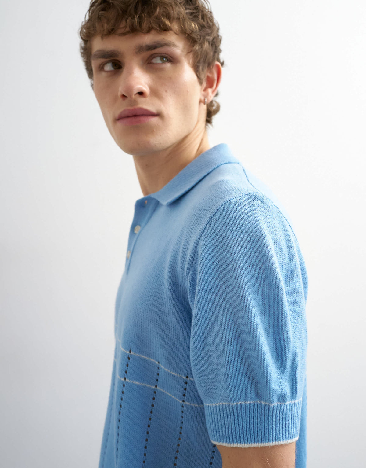 Topman classic fit pointelle knitted polo in light blue