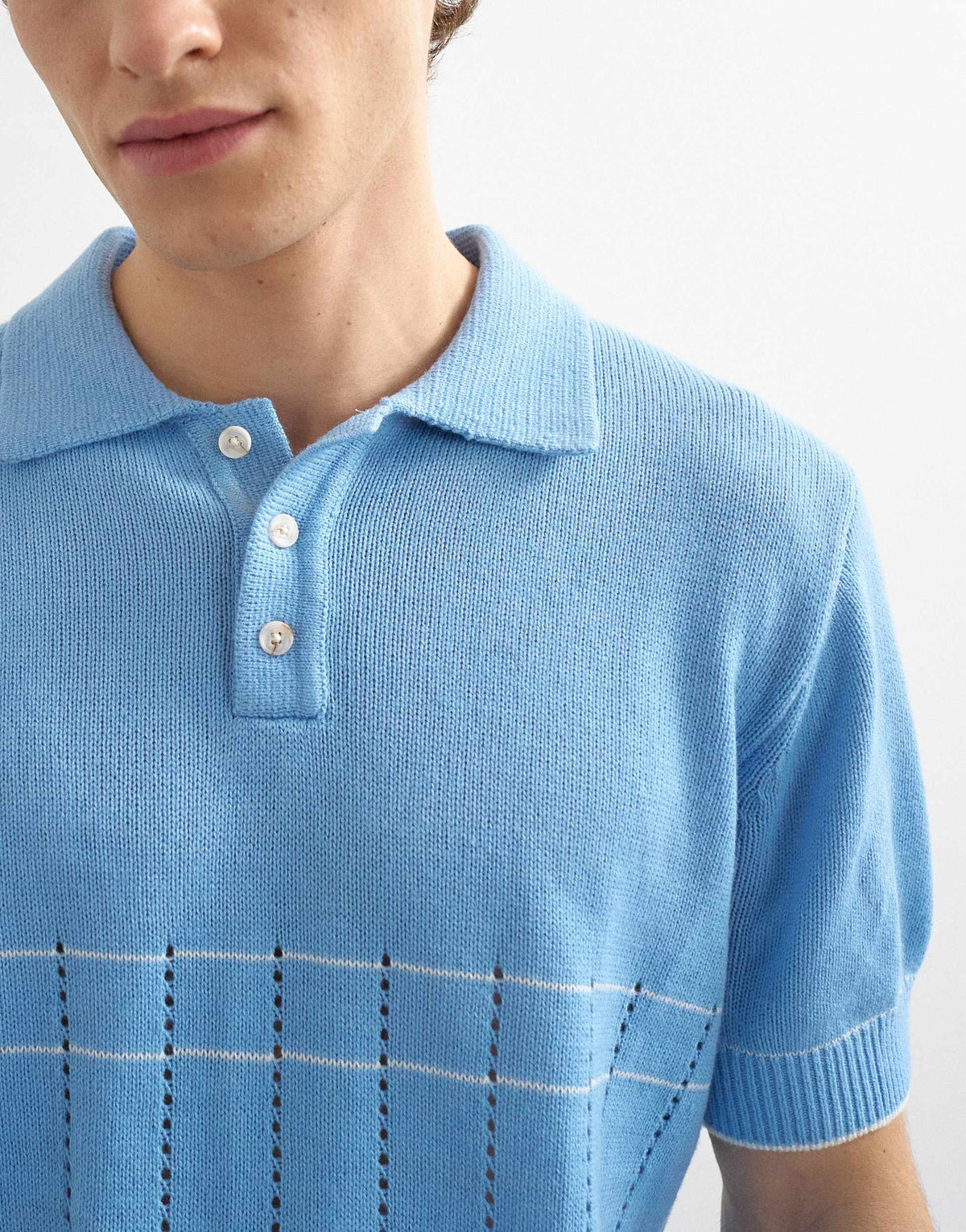 Topman classic fit pointelle knitted polo in light blue