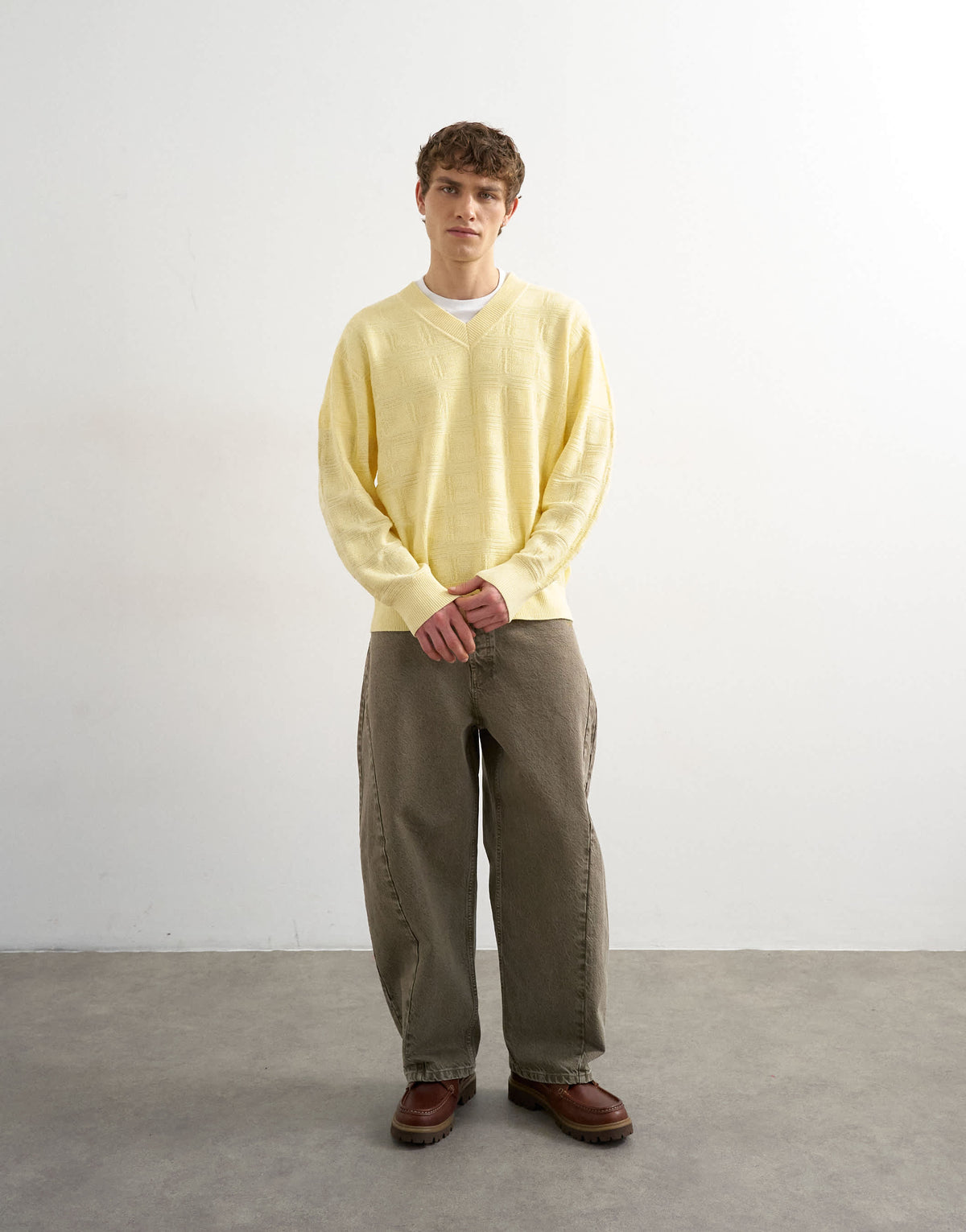 Topman relaxed fit knitted v-neck jumper with texture in yellow