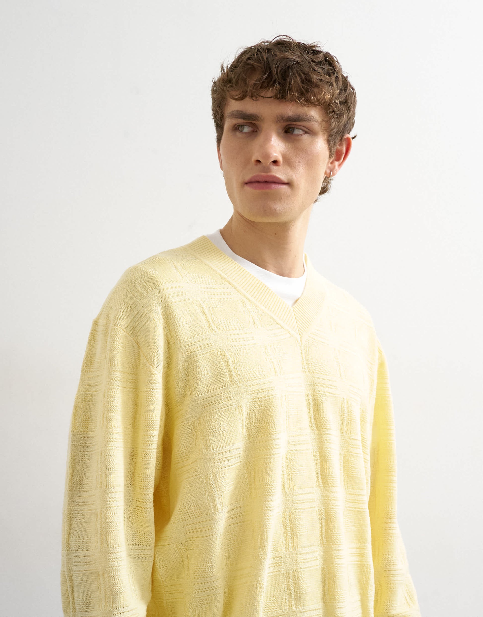 Topman relaxed fit knitted v-neck jumper with texture in yellow