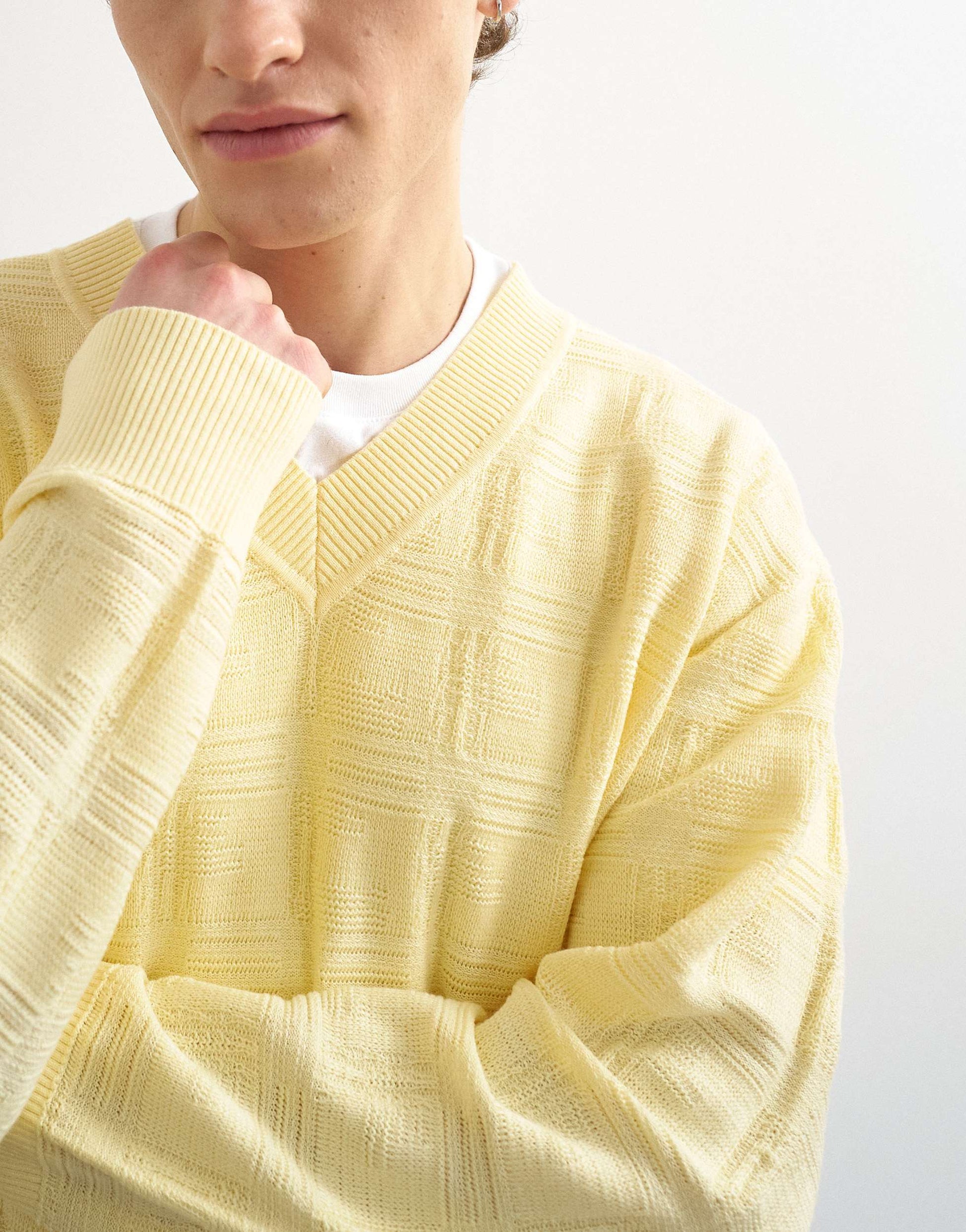 Topman relaxed fit knitted v-neck jumper with texture in yellow