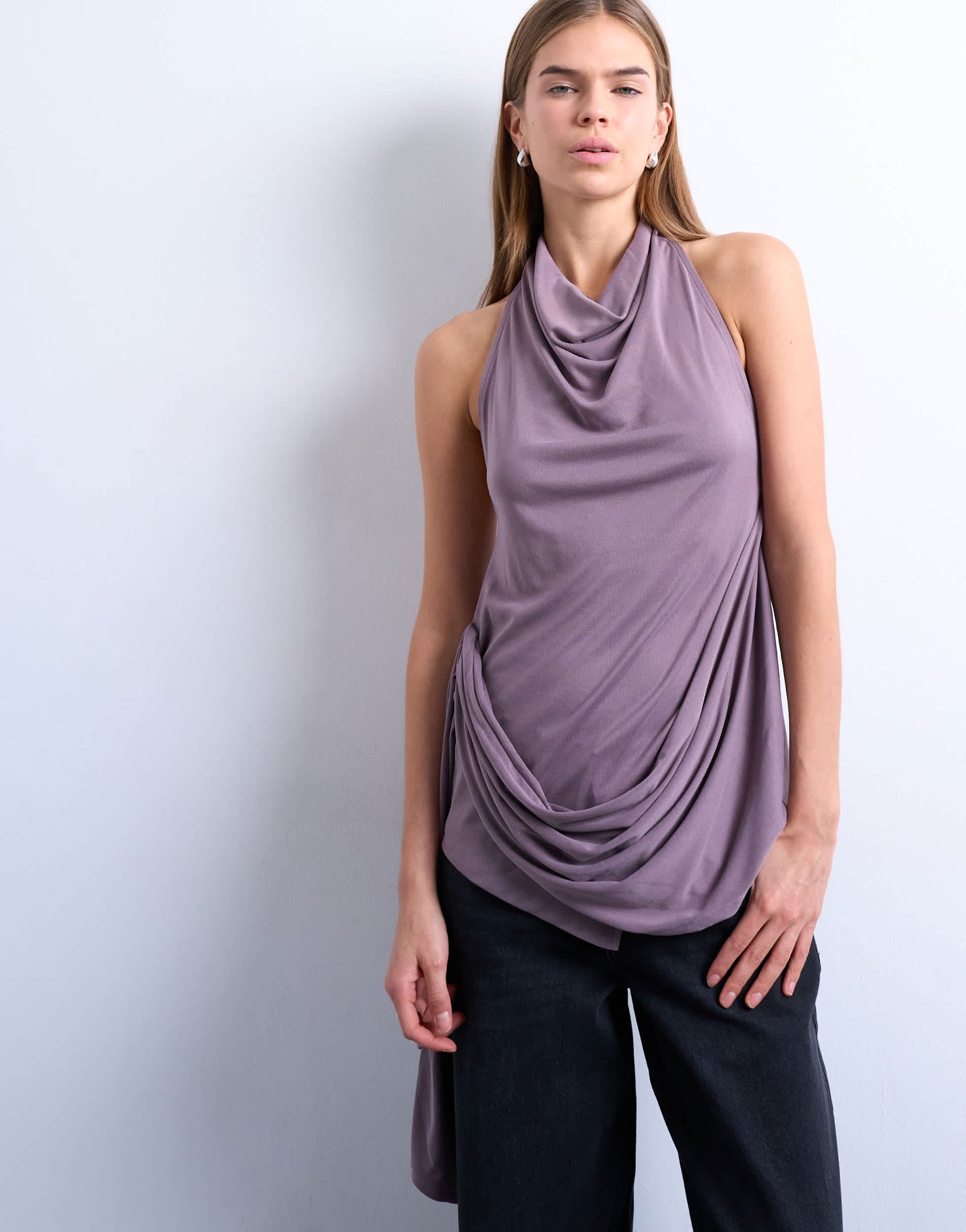 Topshop cupro draped halter top in fig