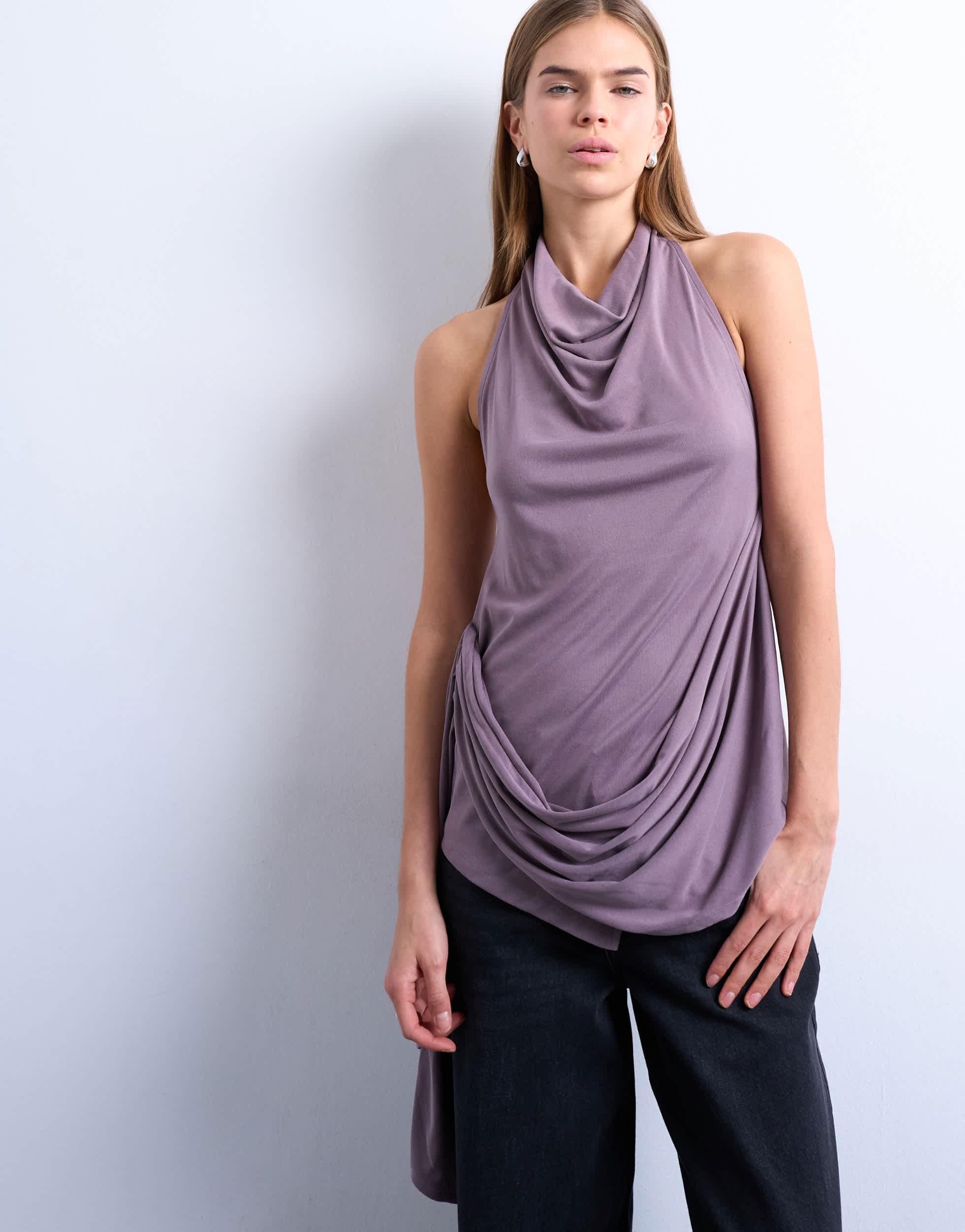 Topshop cupro draped halter top in fig