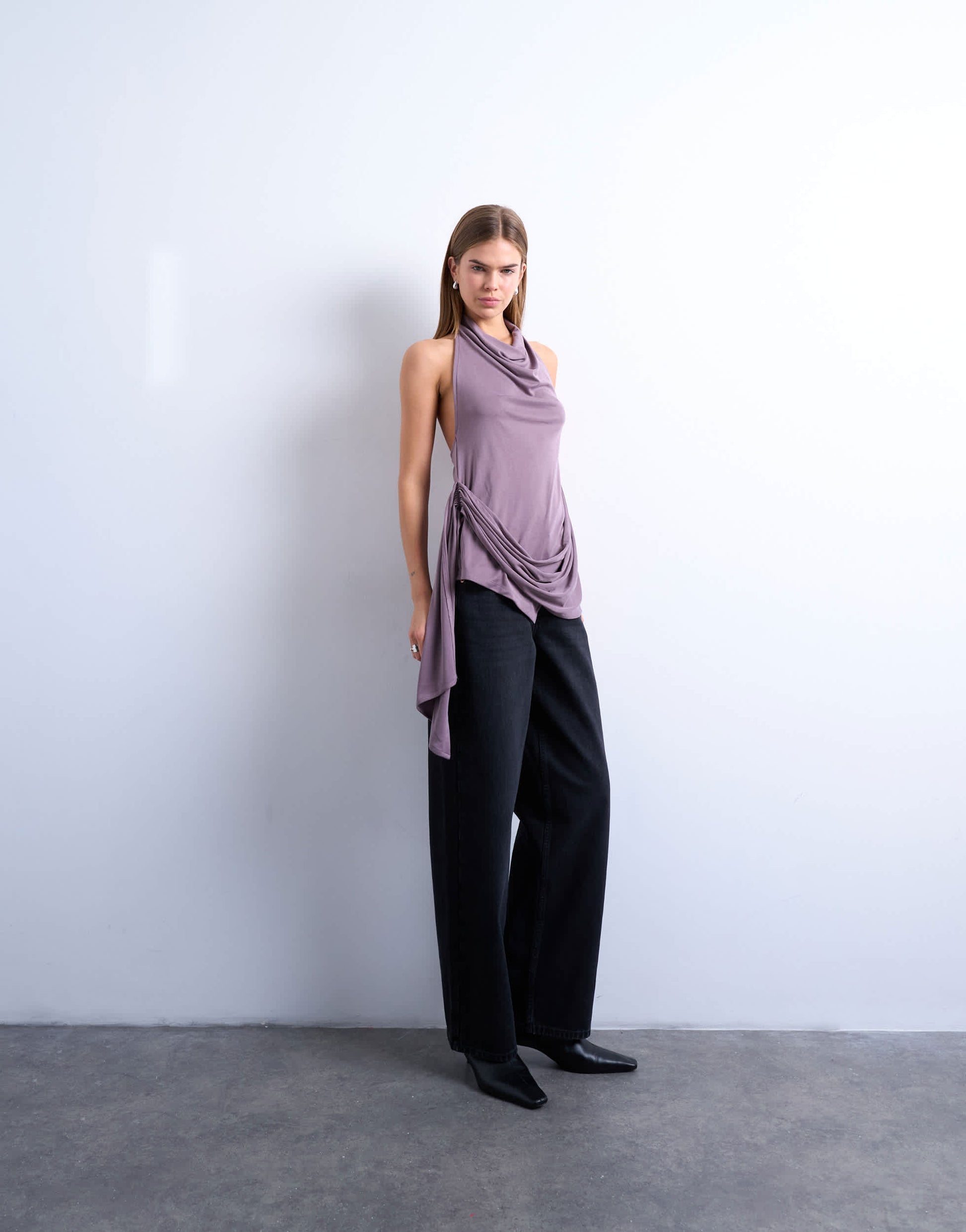 Topshop cupro draped halter top in fig