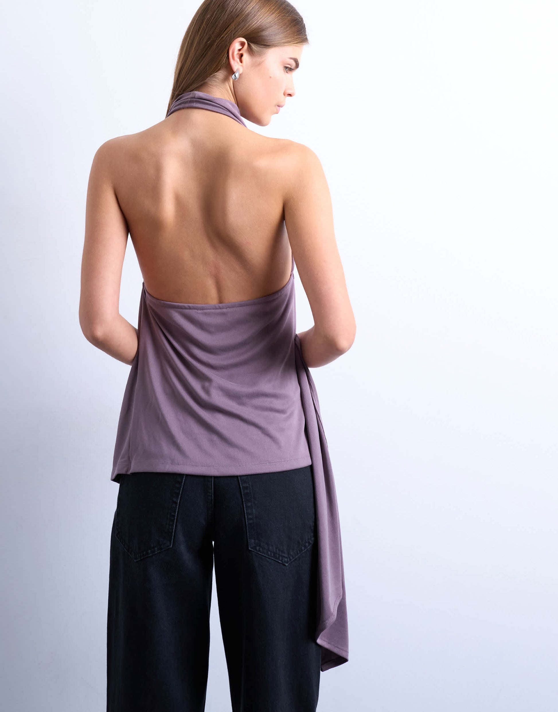 Topshop cupro draped halter top in fig