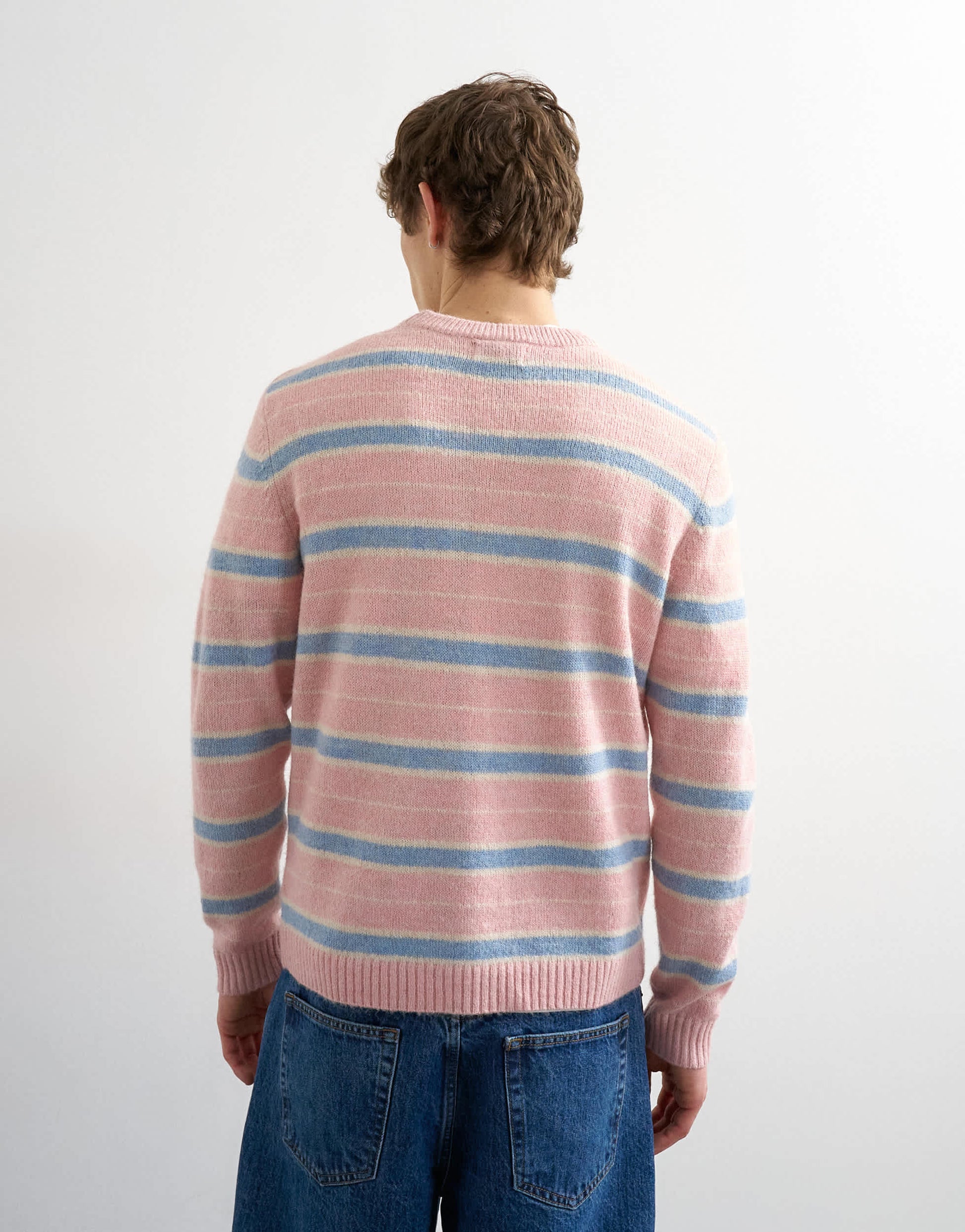 Topman relaxed fit knitted brushed stripe jumper in pink