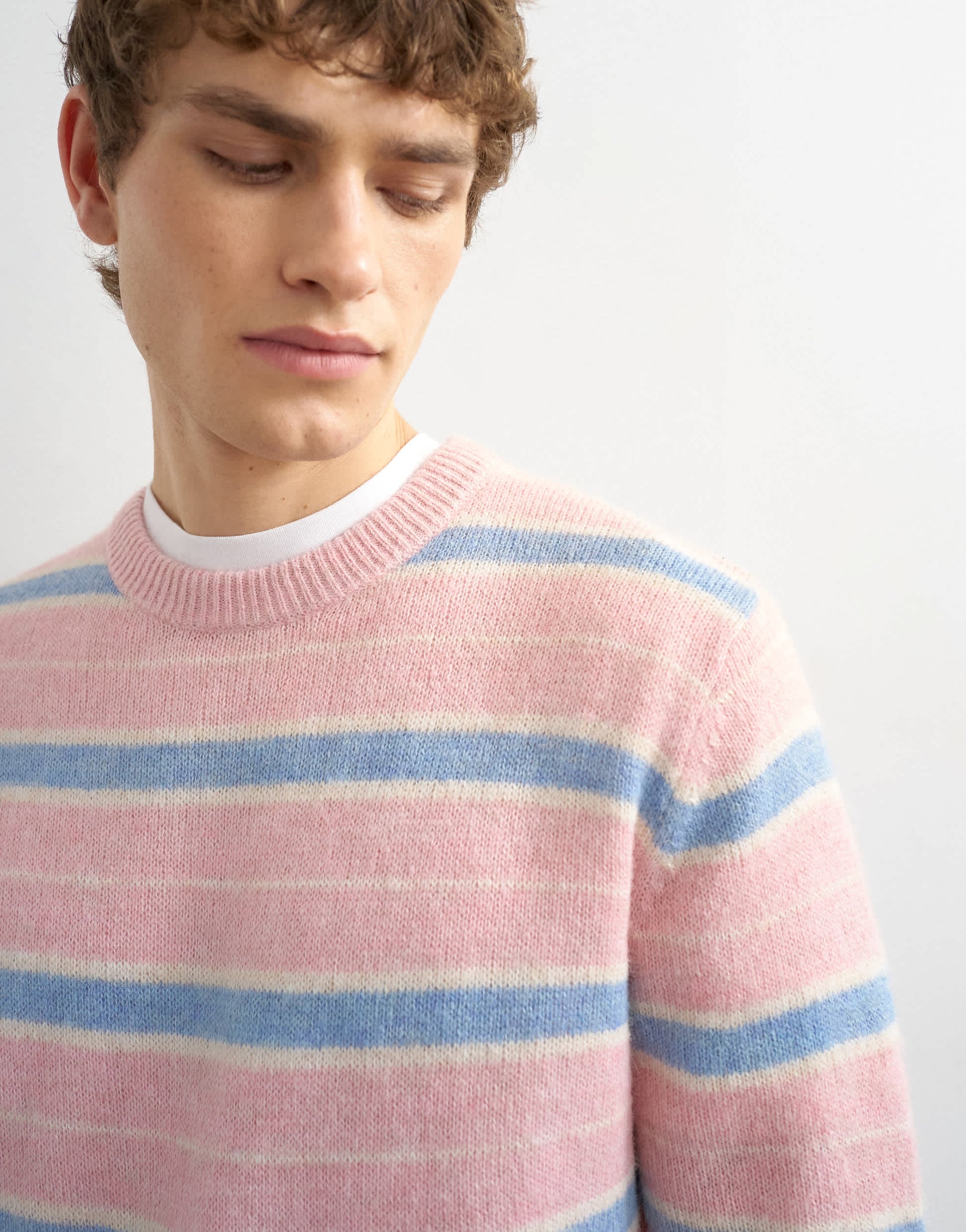 Topman relaxed fit knitted brushed stripe jumper in pink