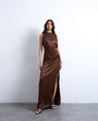 Topshop low armhole maxi occasion dress in chocolate