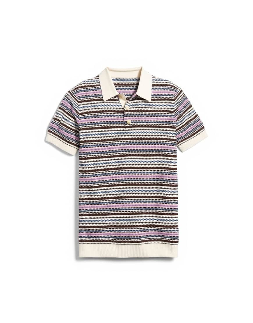 Topman classic fit knitted stripe polo in cream