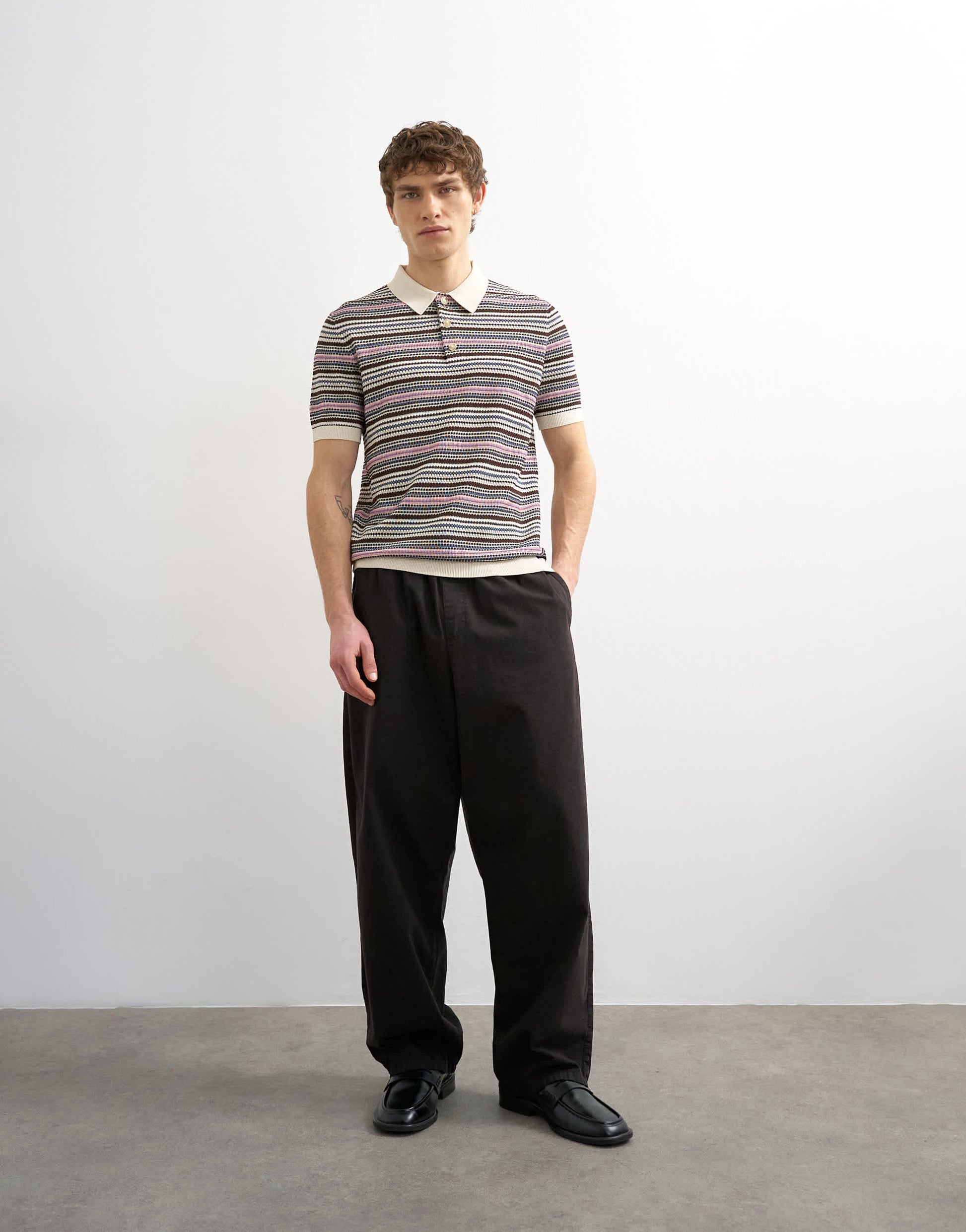 Topman classic fit knitted stripe polo in cream
