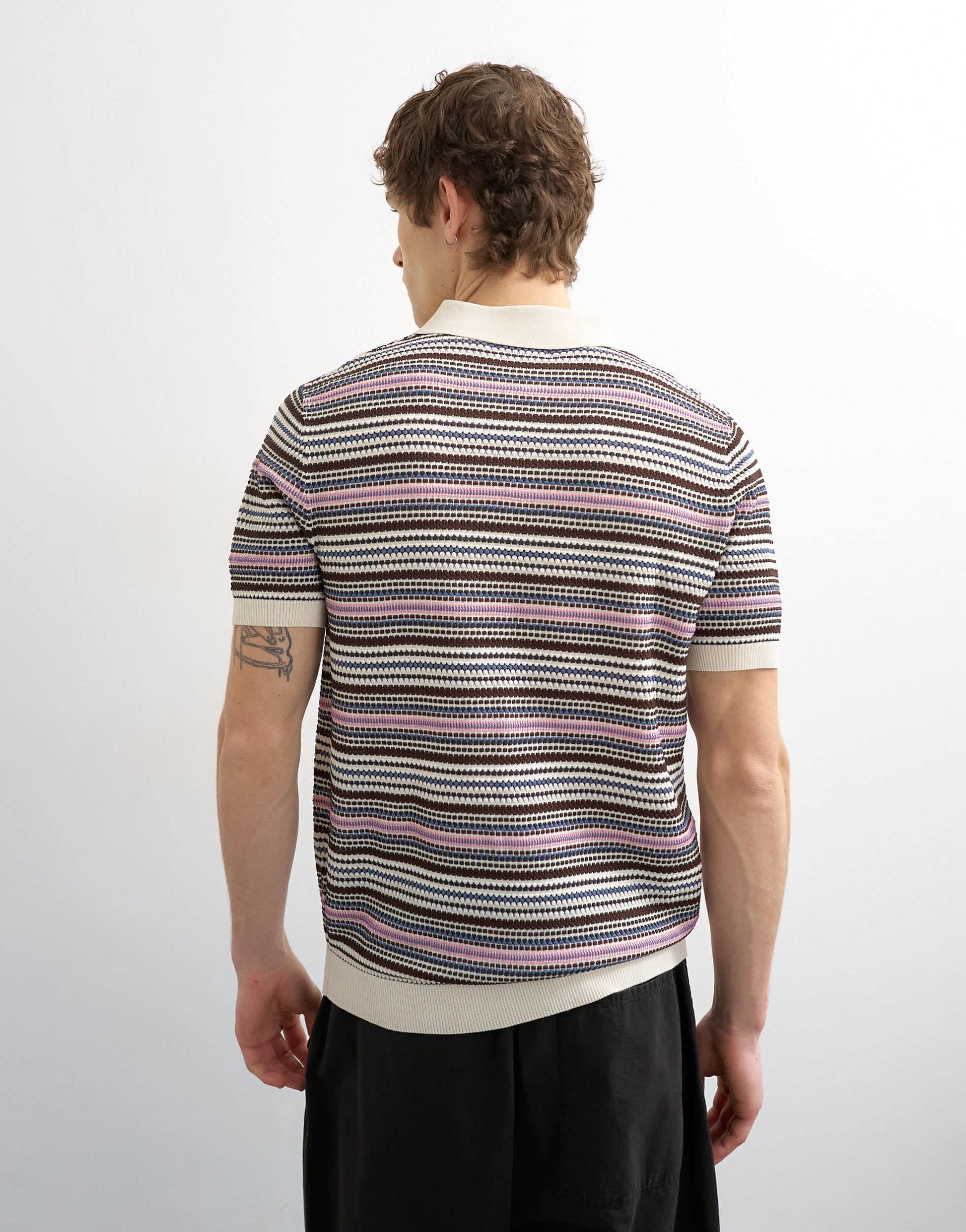 Topman classic fit knitted stripe polo in cream