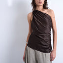 Topshop One-Shoulder-Top mit drapiertem Rückenausschnitt in Schokoladenbraun