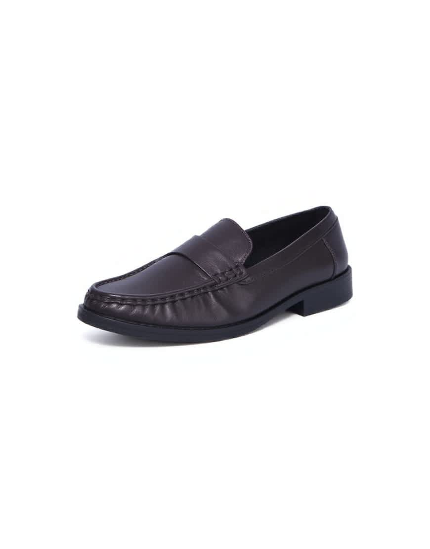 Topshop Carey real leather loafer with ruched detail in chocolate brown