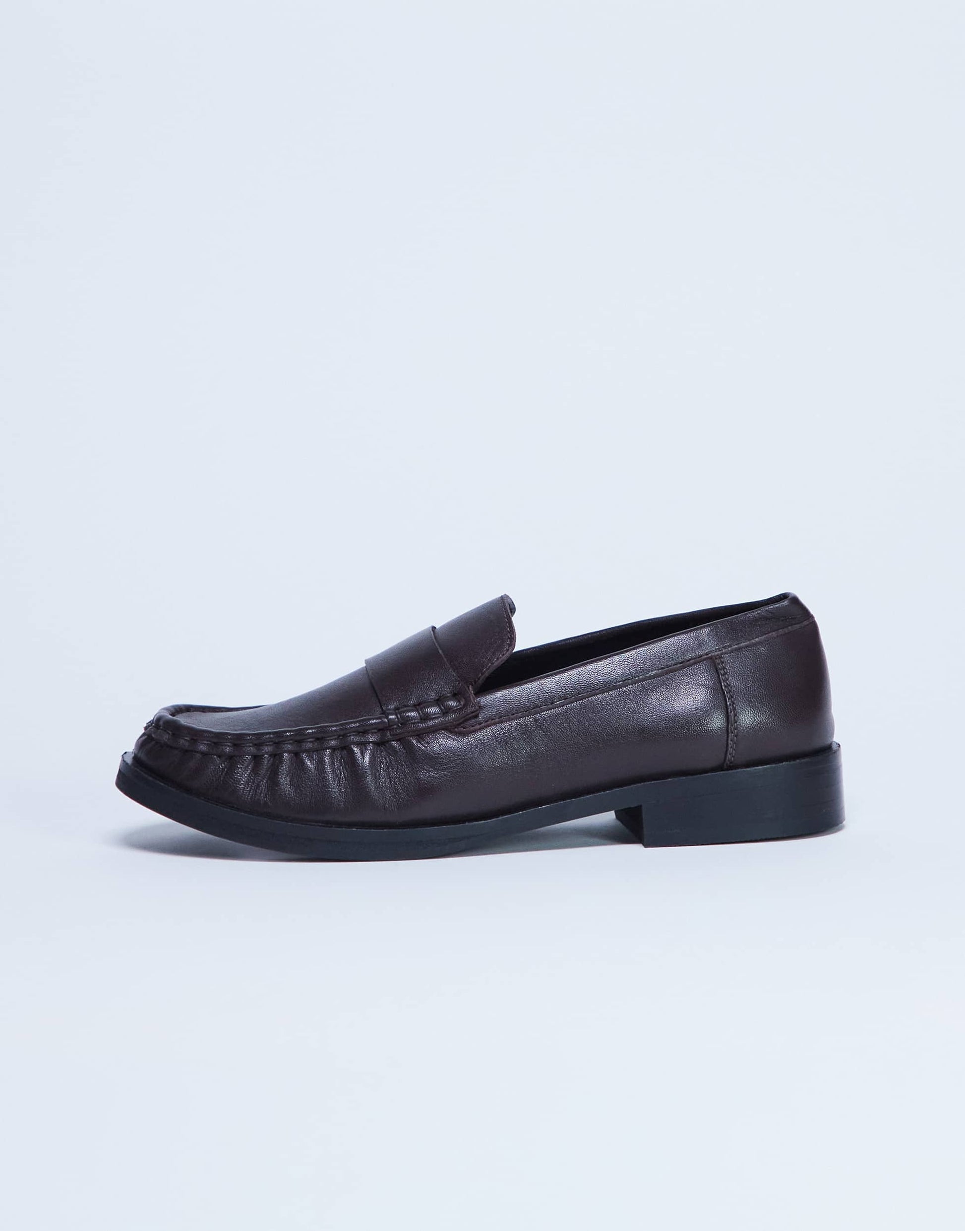 Topshop Carey real leather loafer with ruched detail in chocolate brown