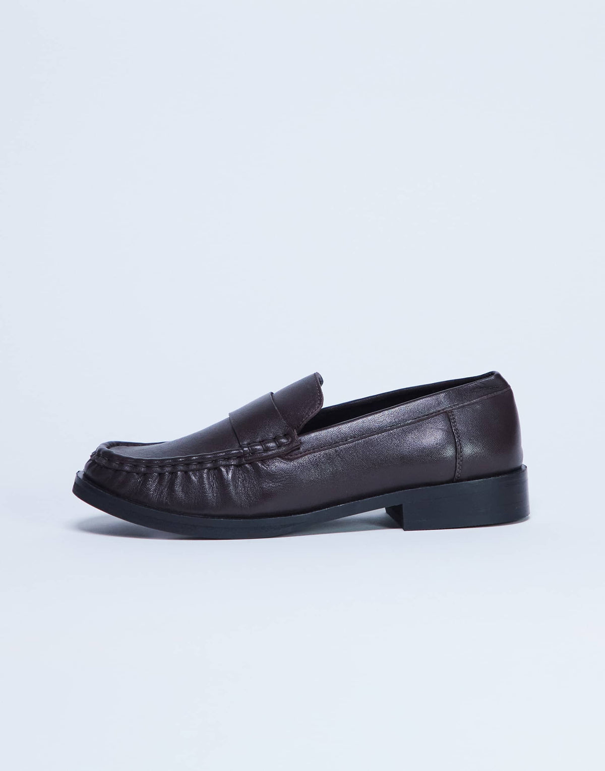 Topshop Carey real leather loafer with ruched detail in chocolate brown