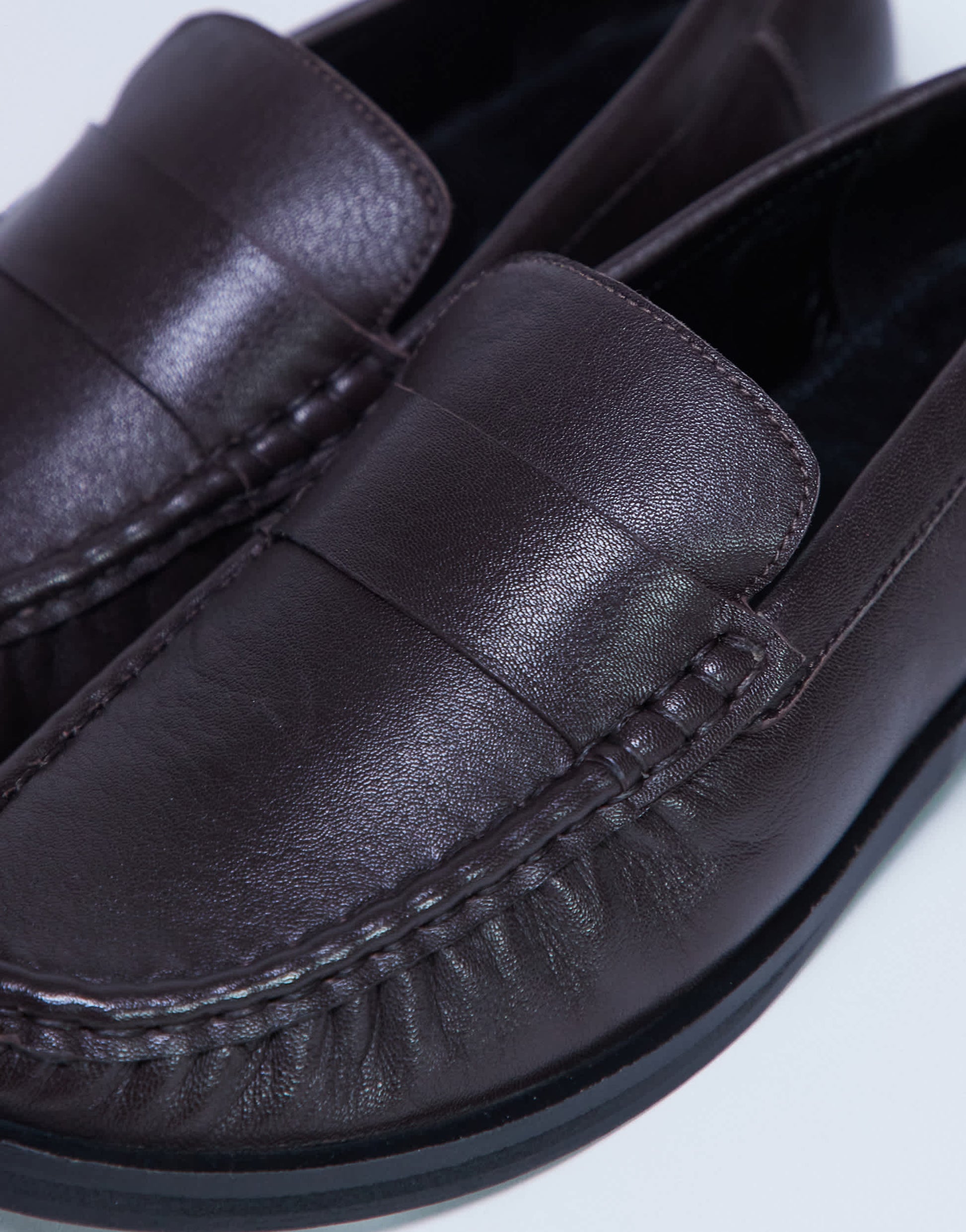 Topshop Carey real leather loafer with ruched detail in chocolate brown