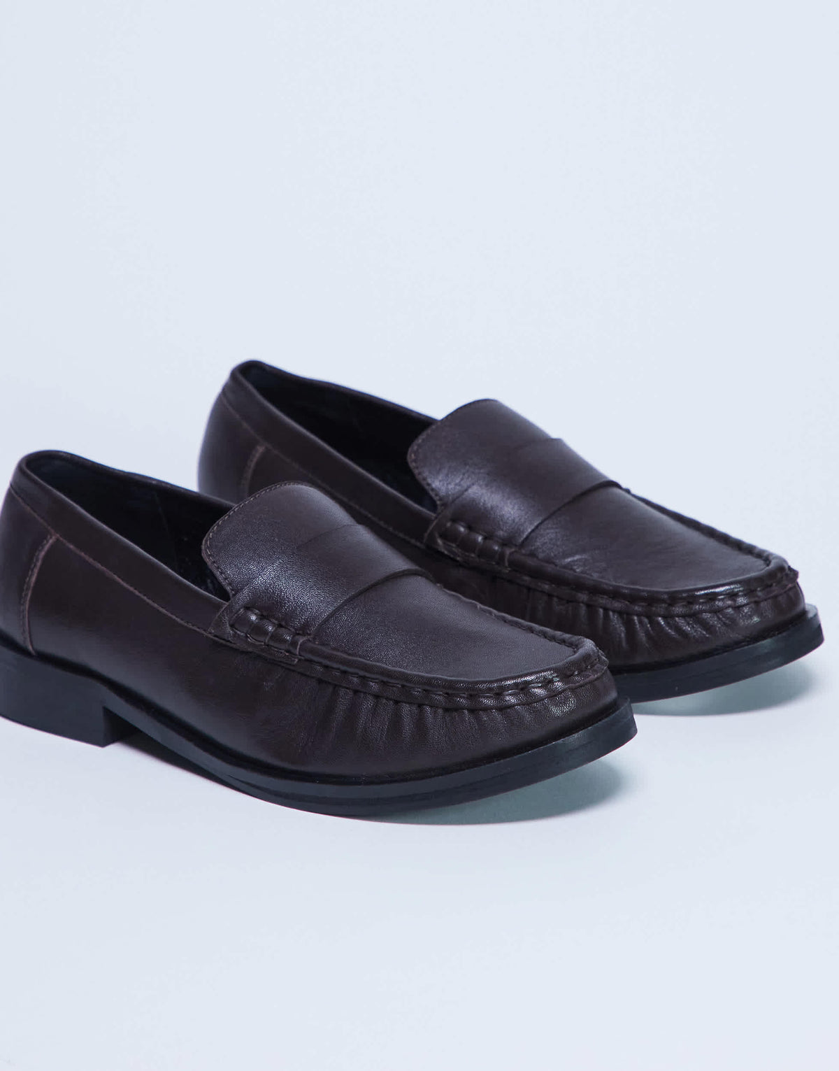 Topshop Carey real leather loafer with ruched detail in chocolate brown