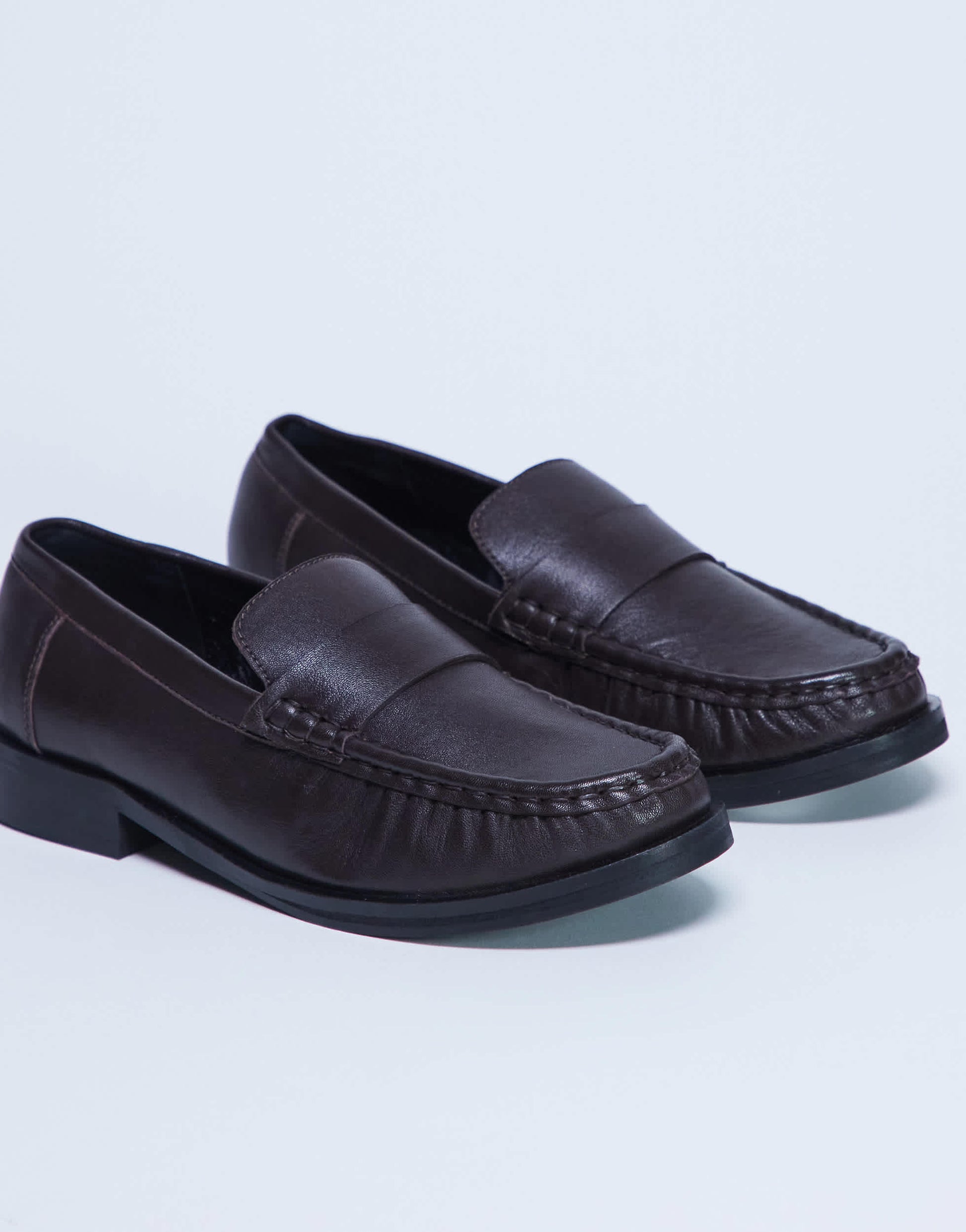 Topshop Carey real leather loafer with ruched detail in chocolate brown