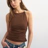 Topshop knot detail beaded ruched tank in chocolate